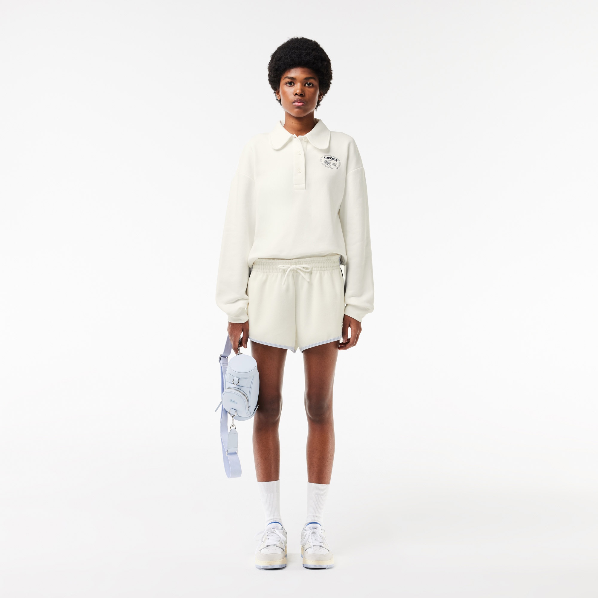 Lacoste Kadın Polo Yaka Beyaz Sweatshirt