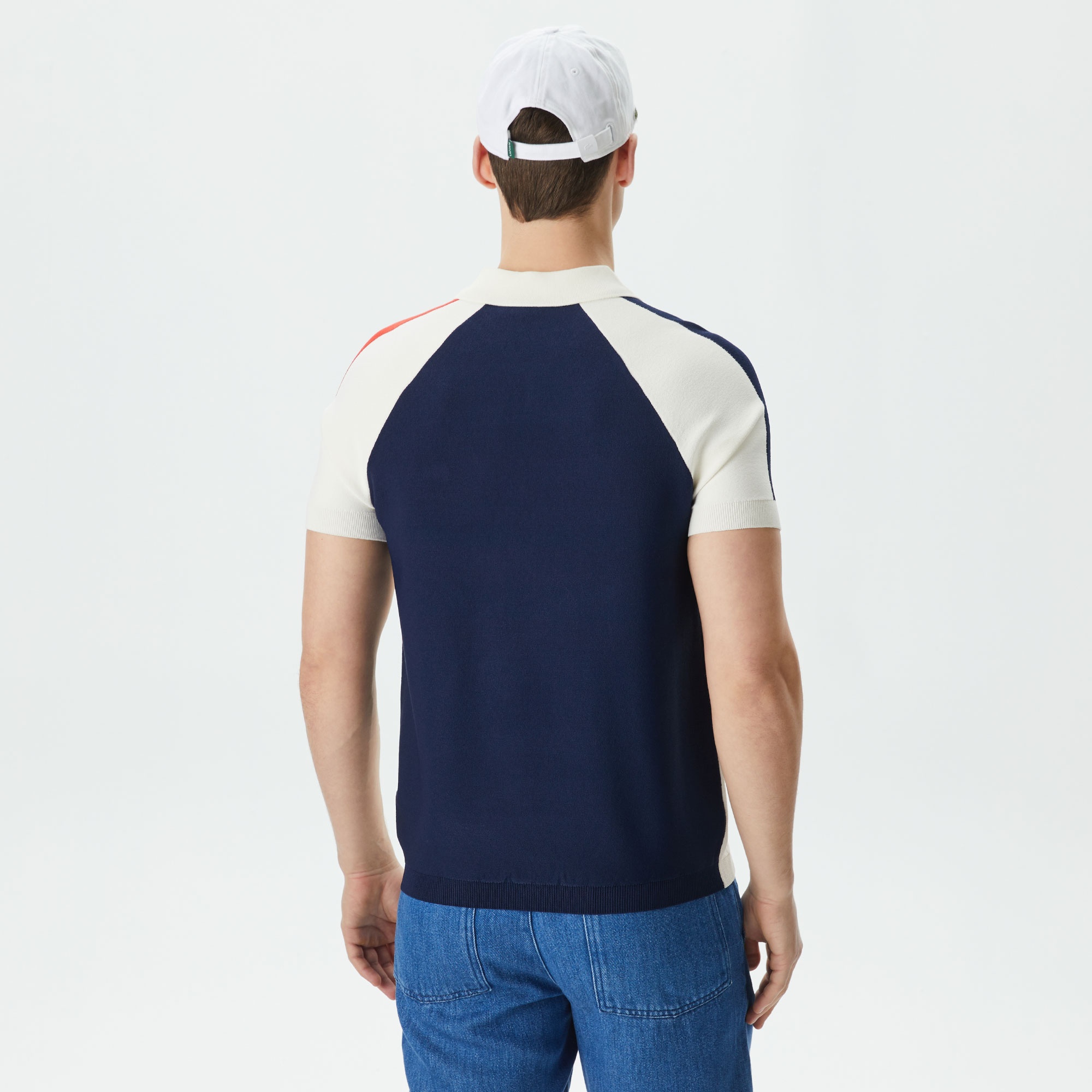 Lacoste Erkek Regular Fit Yarım Fermuarlı Renk Bloklu Beyaz Triko