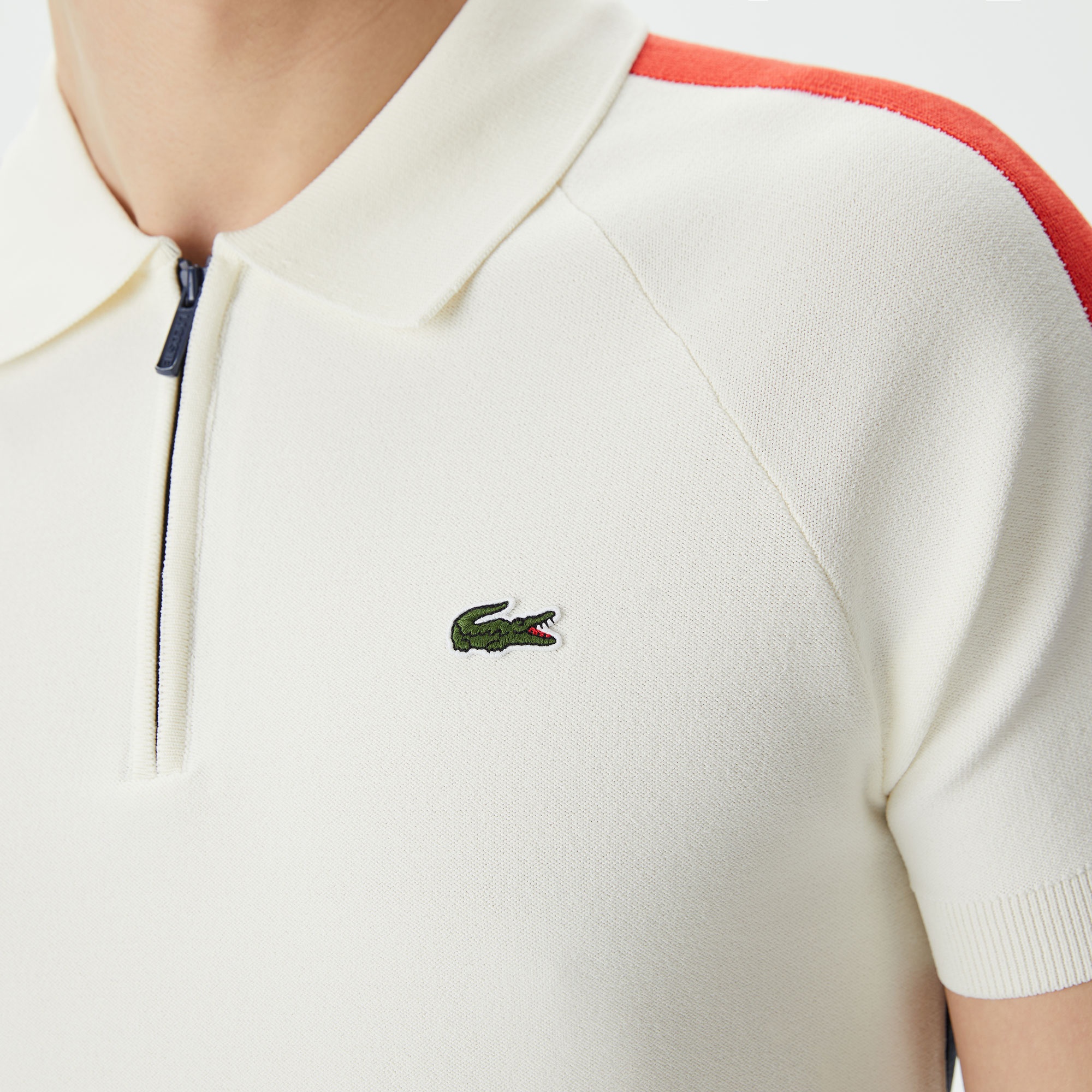 Lacoste Erkek Regular Fit Yarım Fermuarlı Renk Bloklu Beyaz Triko