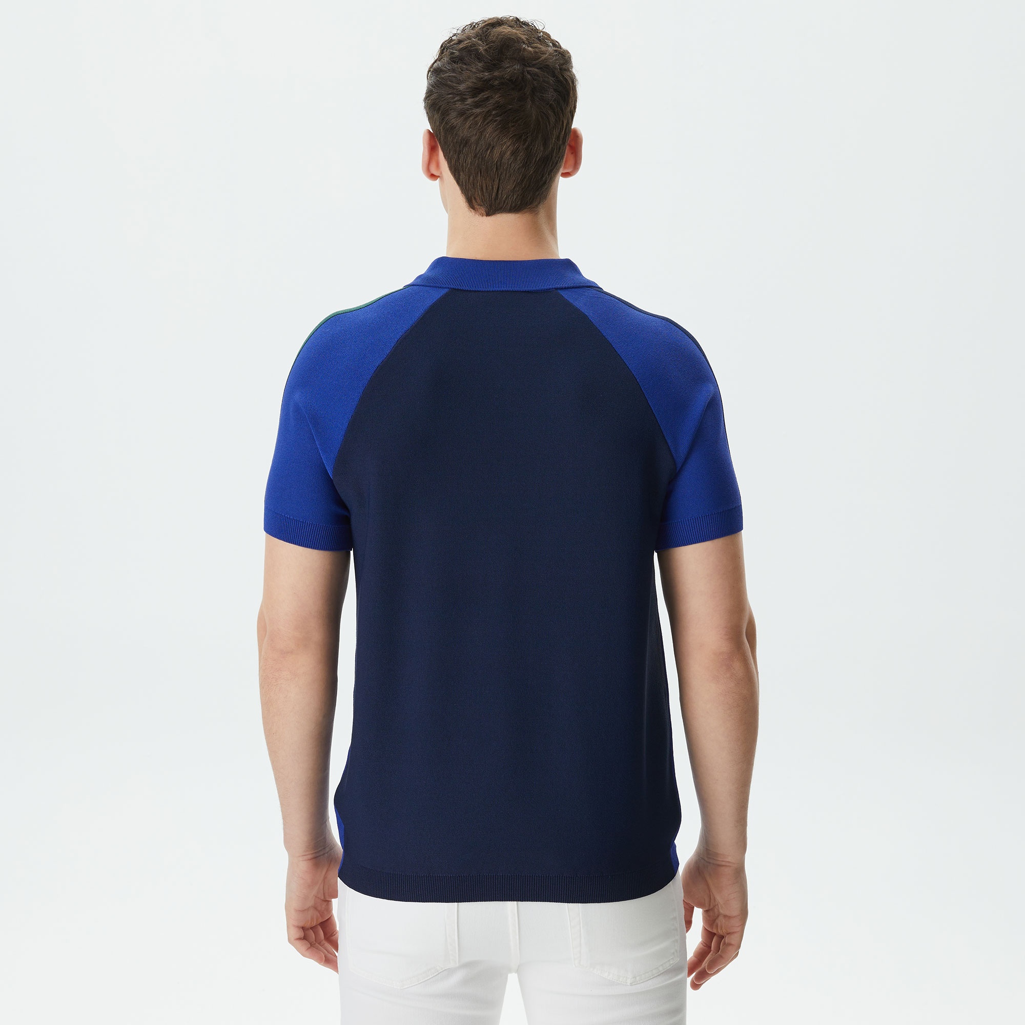 Lacoste Erkek Regular Fit Yarım Fermuarlı Renk Bloklu Mavi Triko