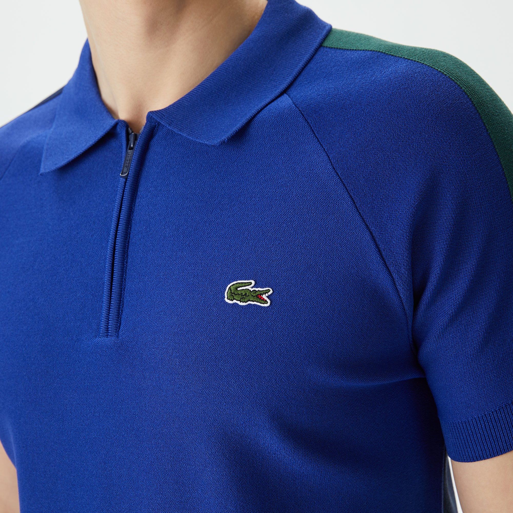 Lacoste Erkek Regular Fit Yarım Fermuarlı Renk Bloklu Mavi Triko