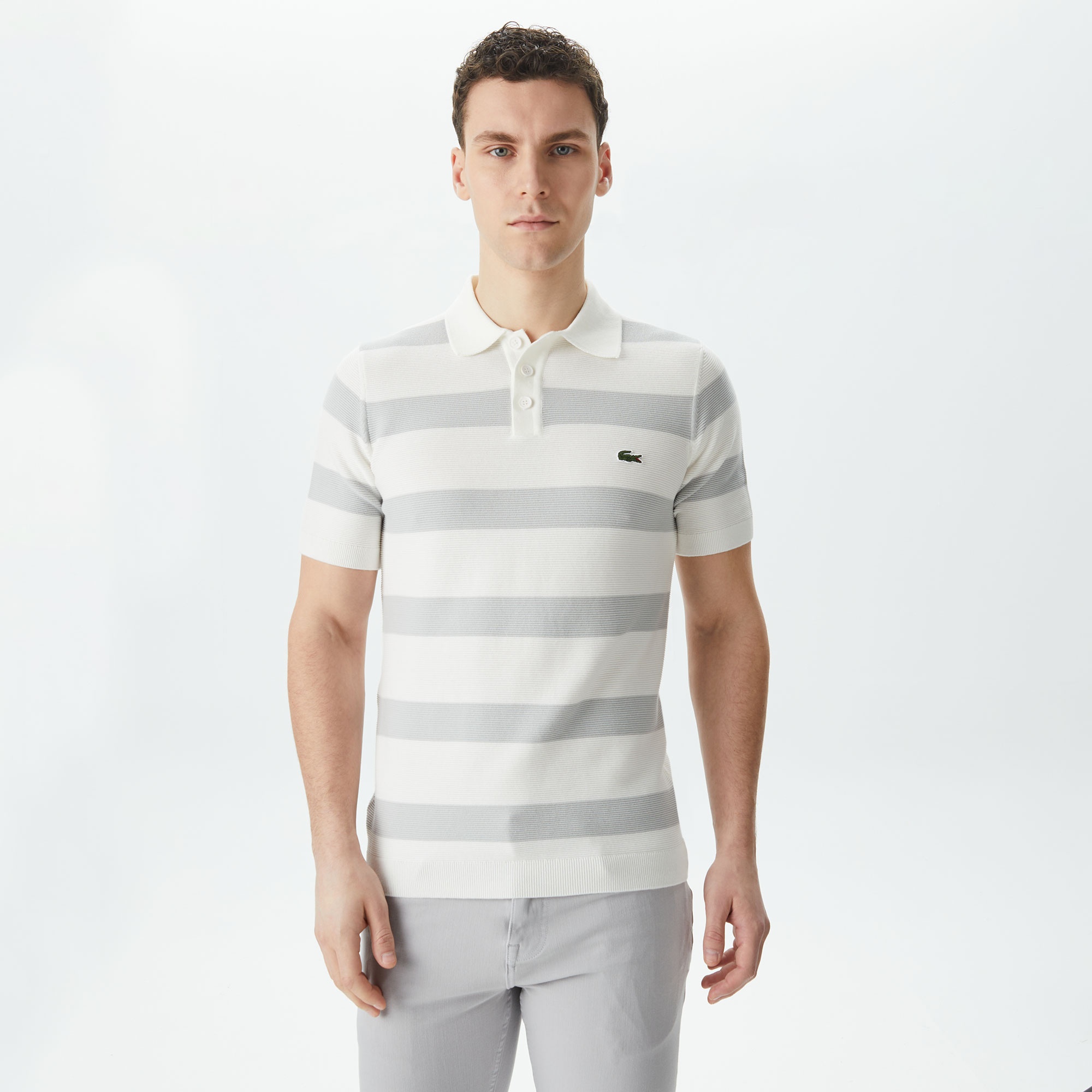 Lacoste Erkek Regular Fit Kısa Kollu Polo Yaka Gri Triko