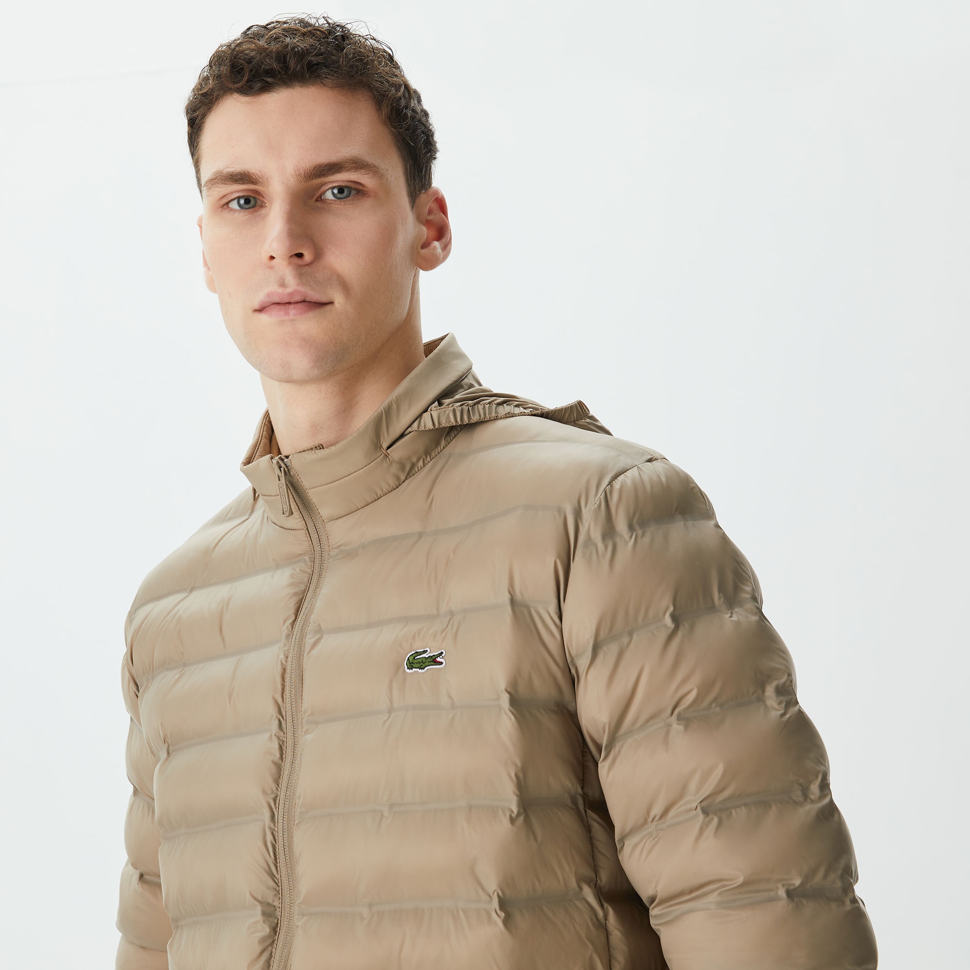 Lacoste Erkek Kapüşonlu Kapitone Bej Mont