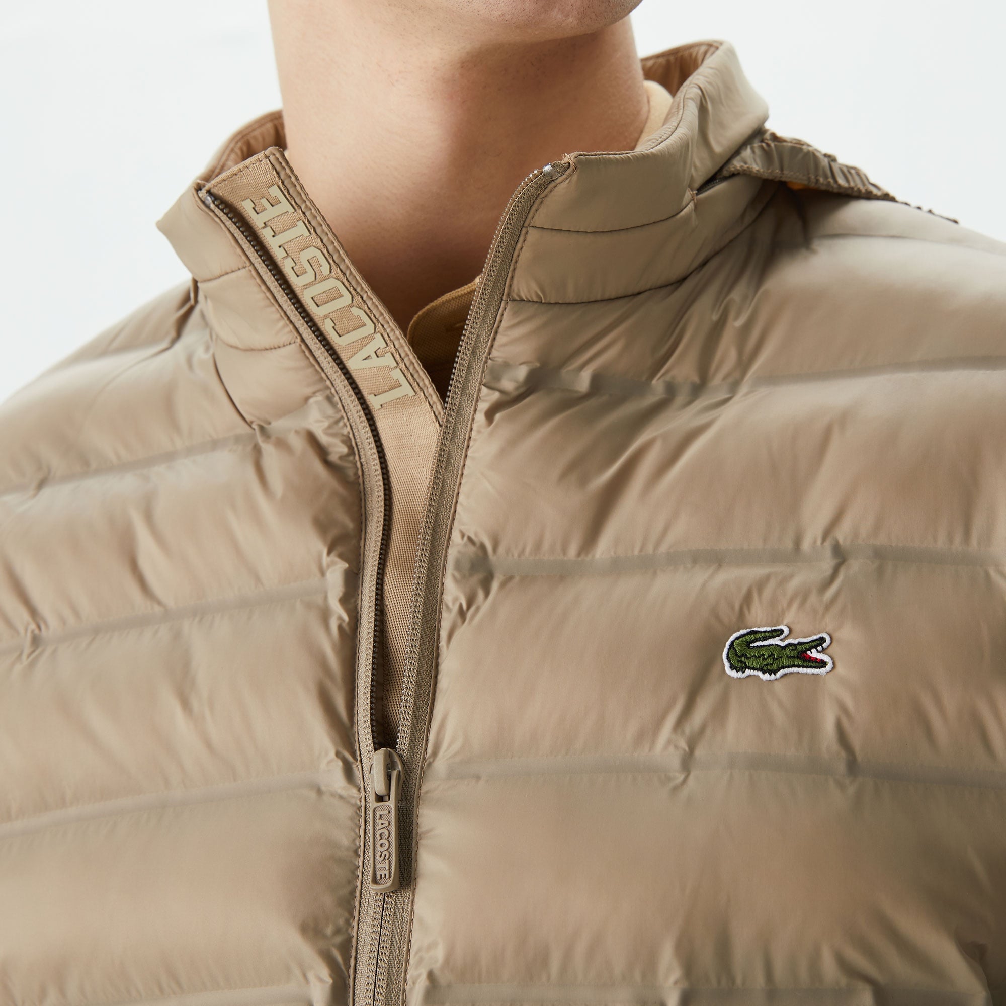 Lacoste Erkek Kapüşonlu Kapitone Bej Mont
