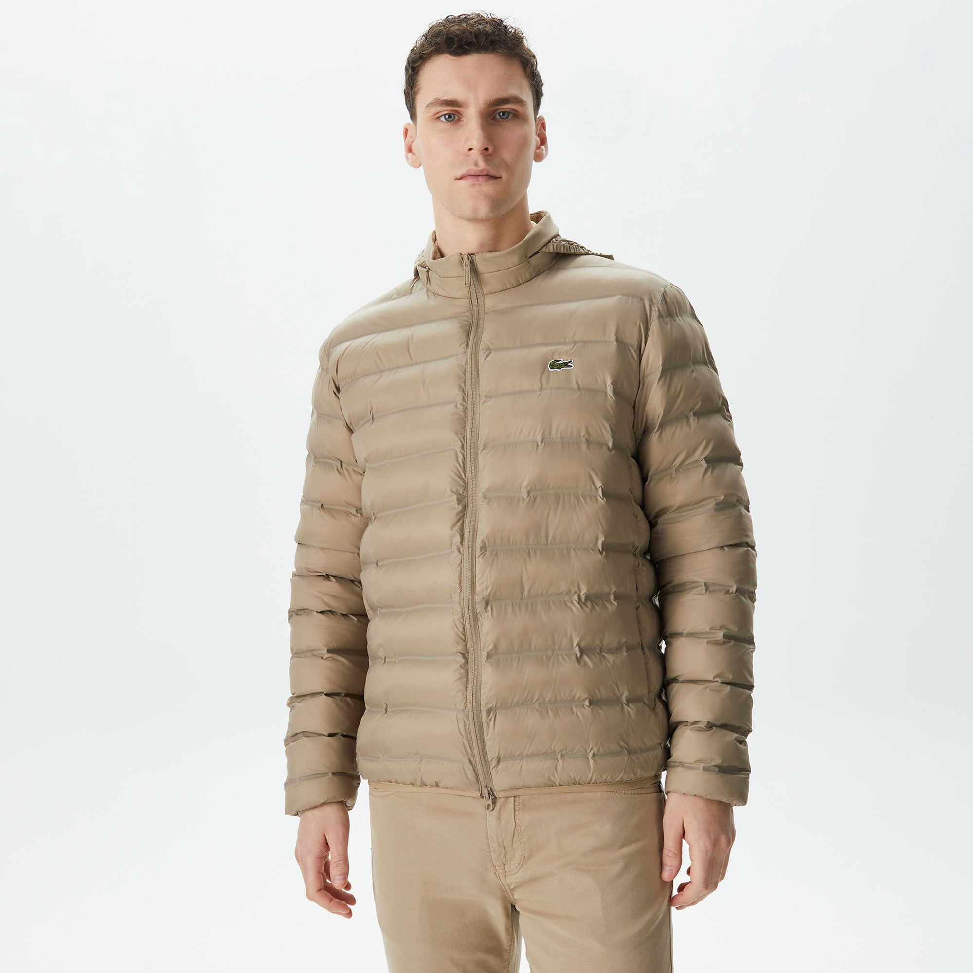 Lacoste Erkek Kapüşonlu Kapitone Bej Mont