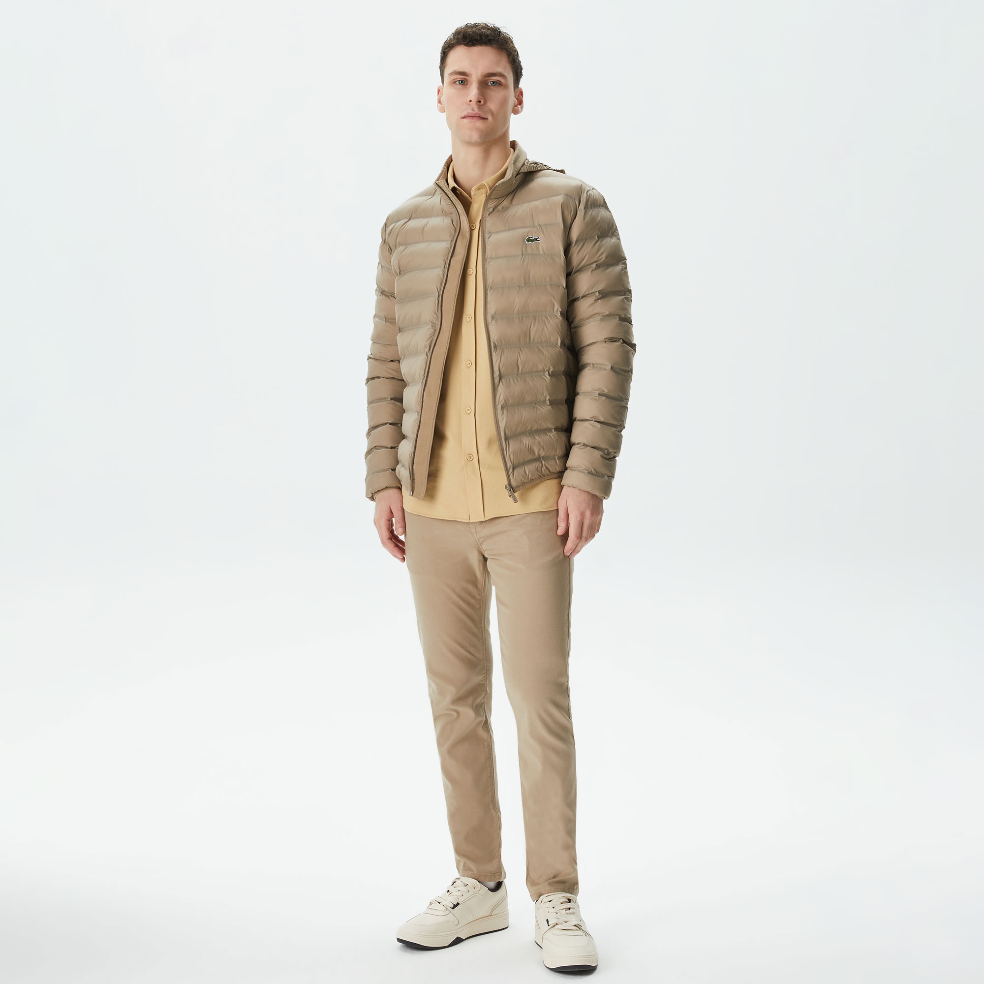 Lacoste Erkek Kapüşonlu Kapitone Bej Mont