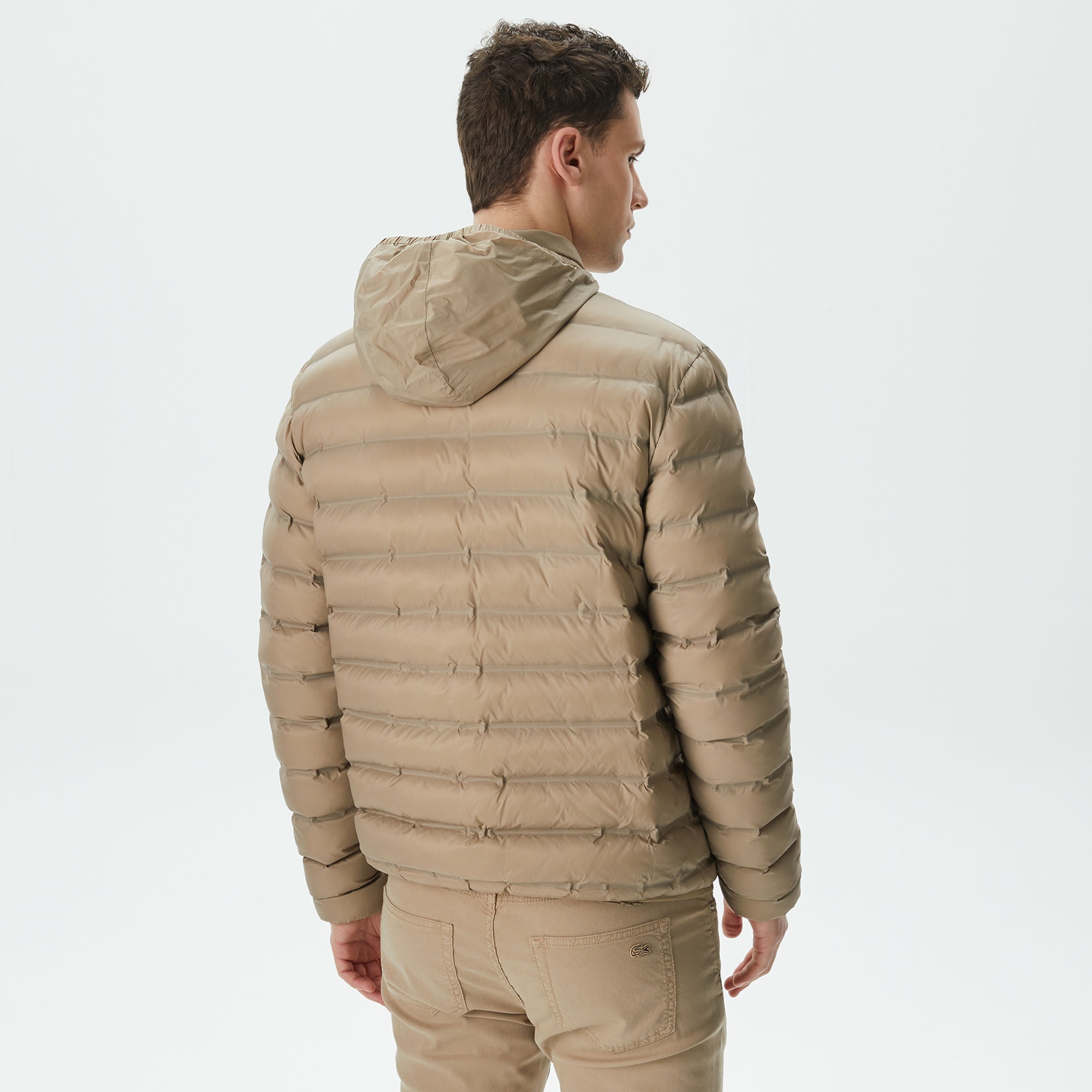 Lacoste Erkek Kapüşonlu Kapitone Bej Mont