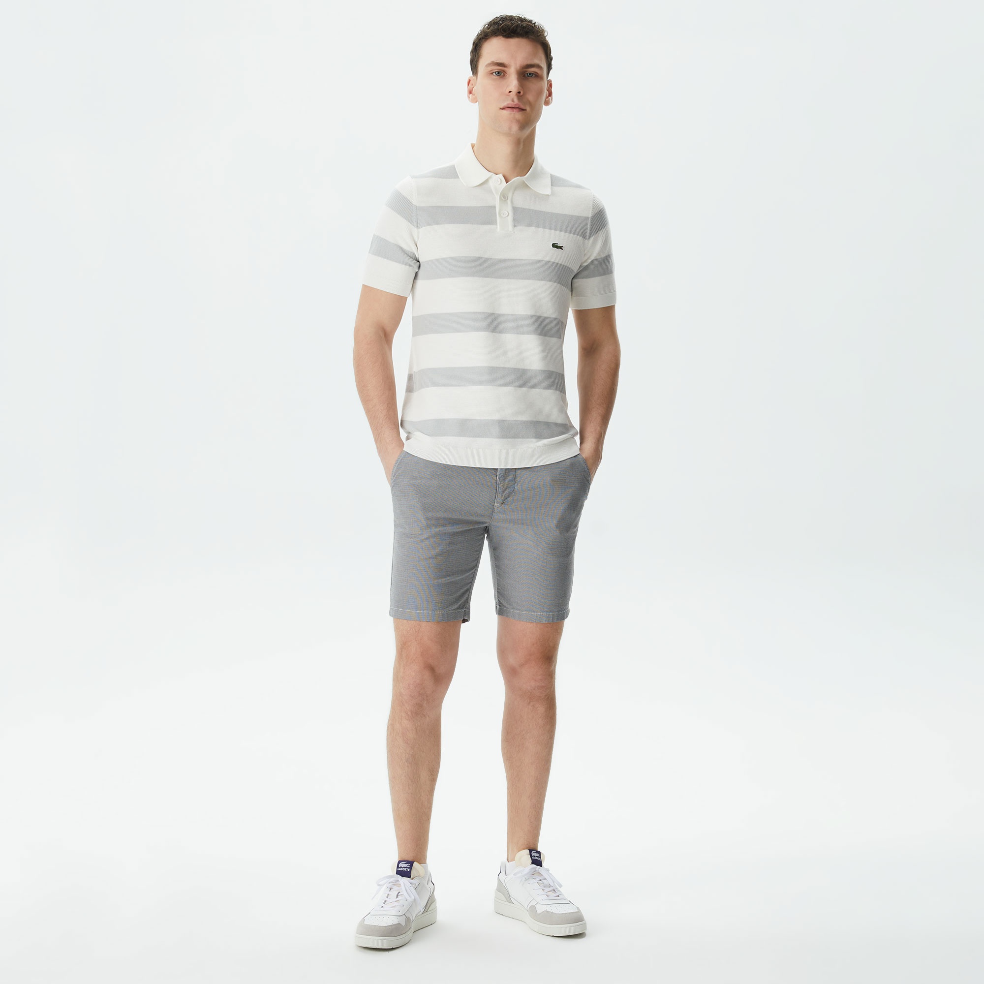Lacoste Erkek Slim Fit Desenli Gri Bermuda