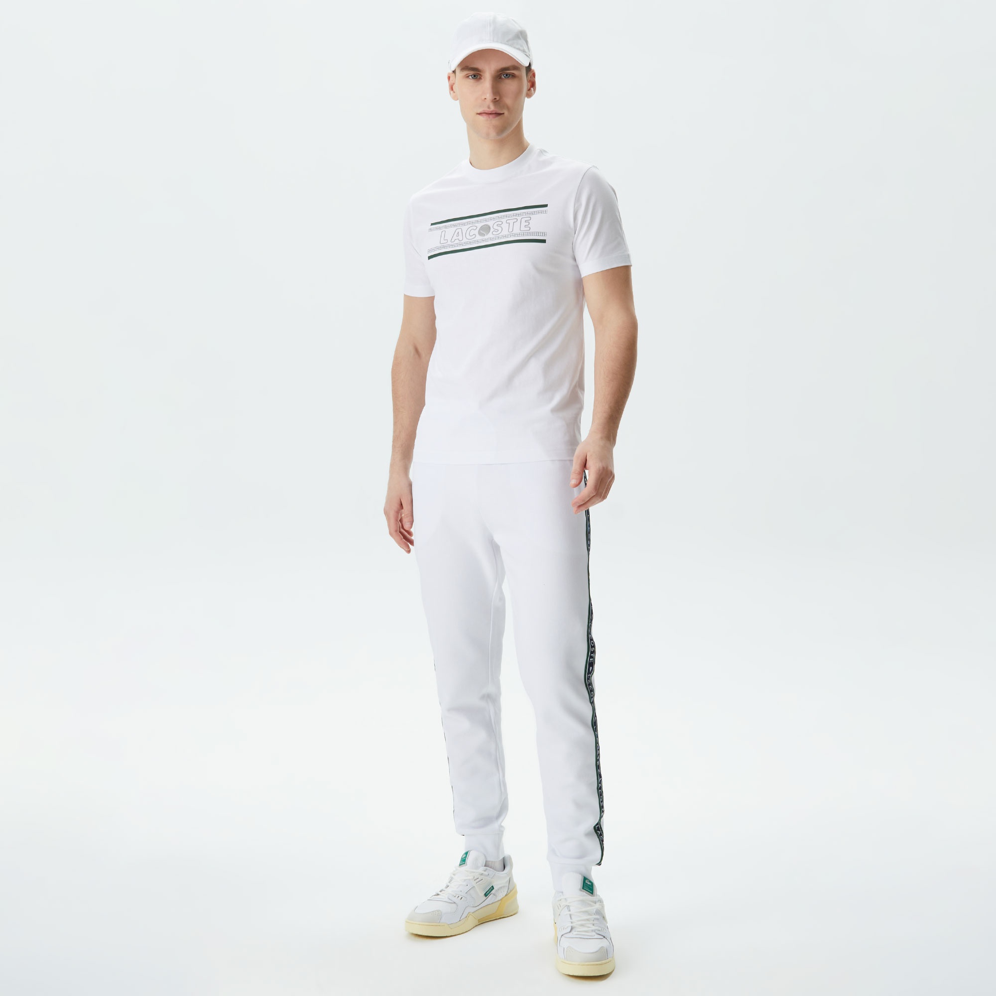 Lacoste Erkek Regular Fit Bisiklet Yaka Baskılı Beyaz T-Shirt