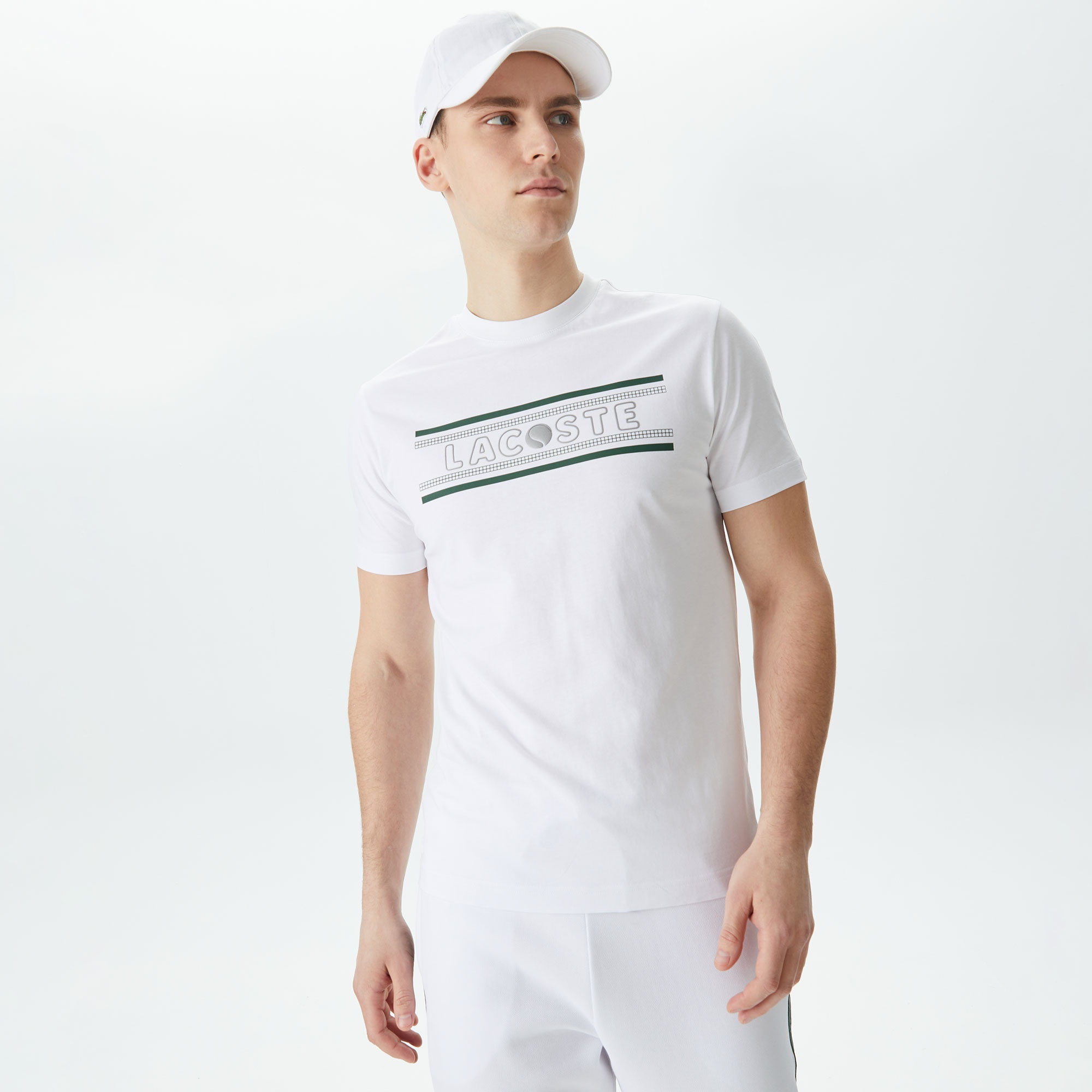 Lacoste Erkek Regular Fit Bisiklet Yaka Baskılı Beyaz T-Shirt