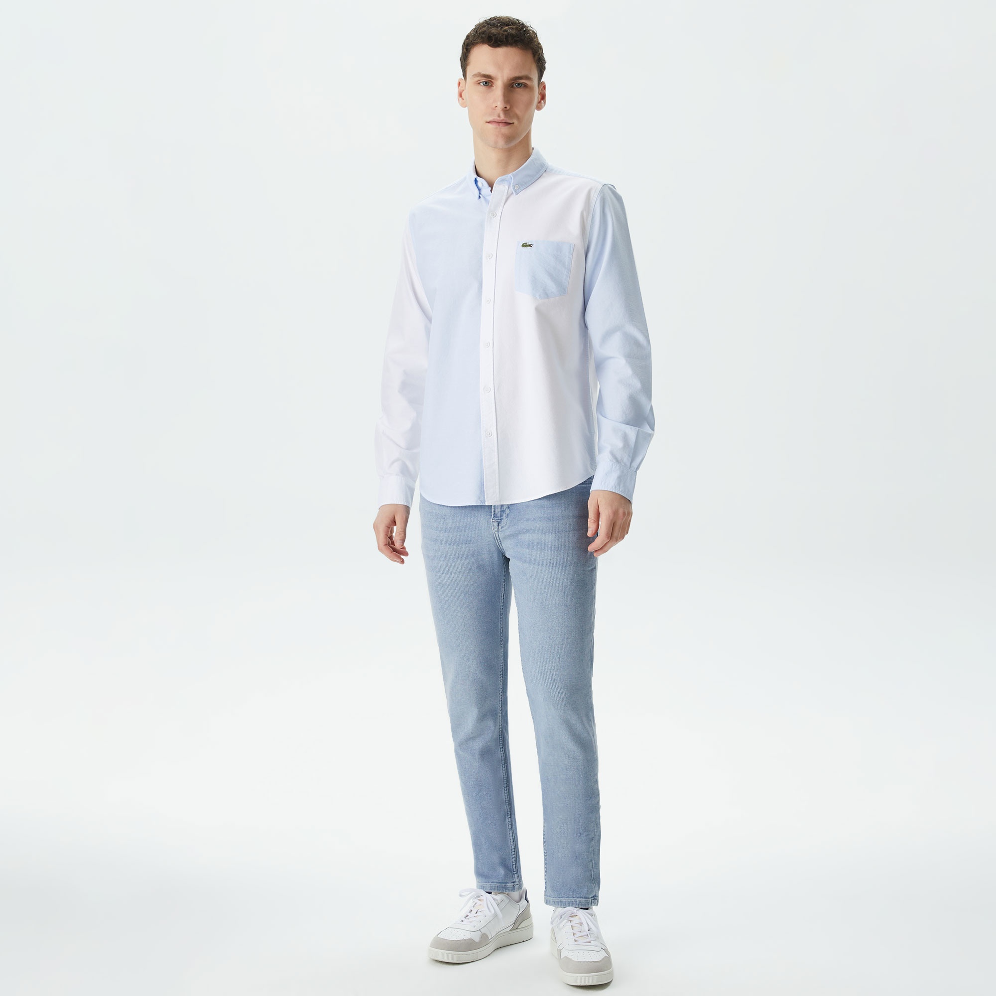 Lacoste Erkek Regular Fit Renk Bloklu Beyaz Gömlek