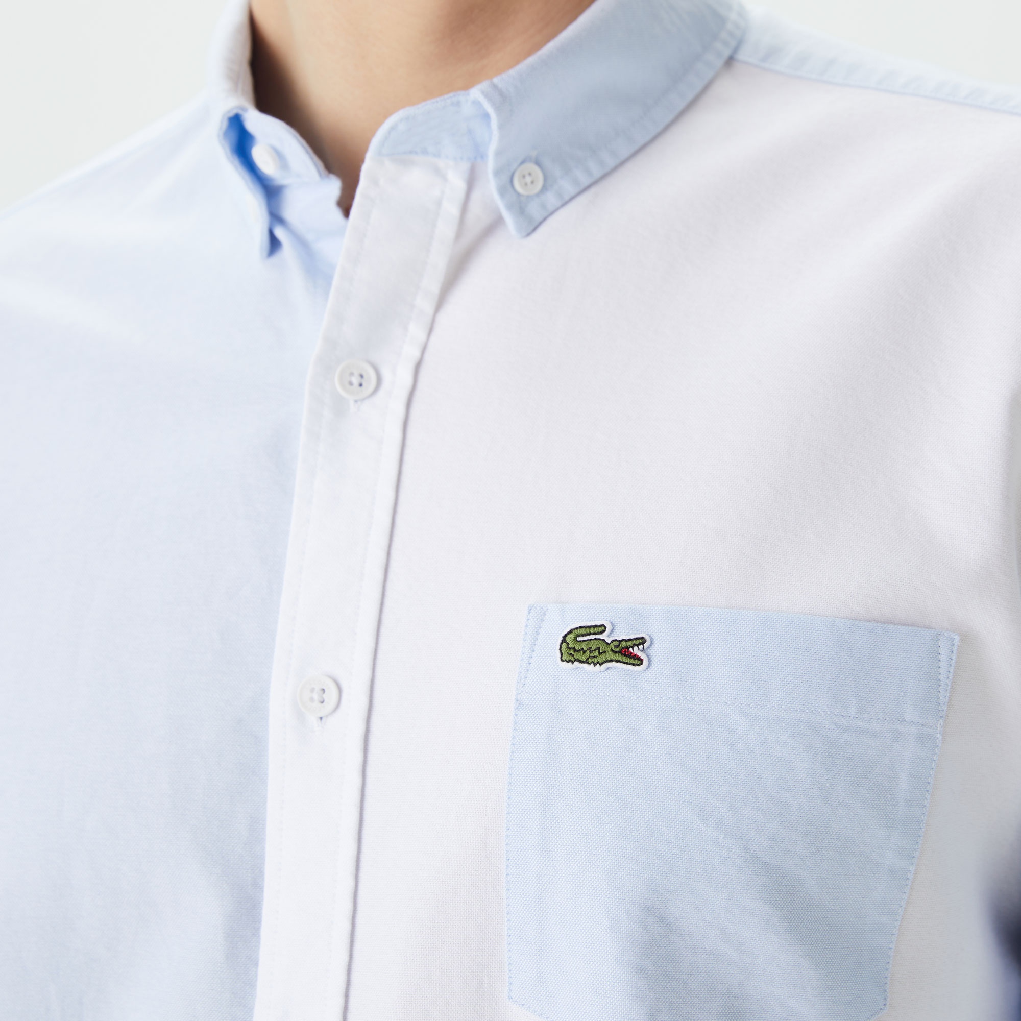 Lacoste Erkek Regular Fit Renk Bloklu Beyaz Gömlek