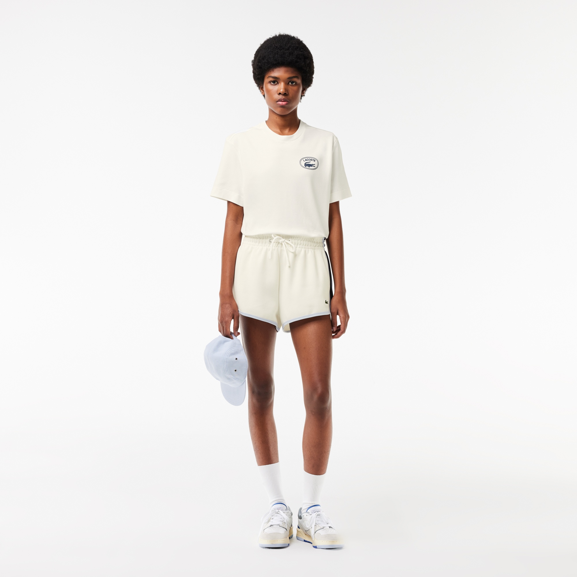 Lacoste Kadın Bisiklet Yaka Baskılı Beyaz T-Shirt