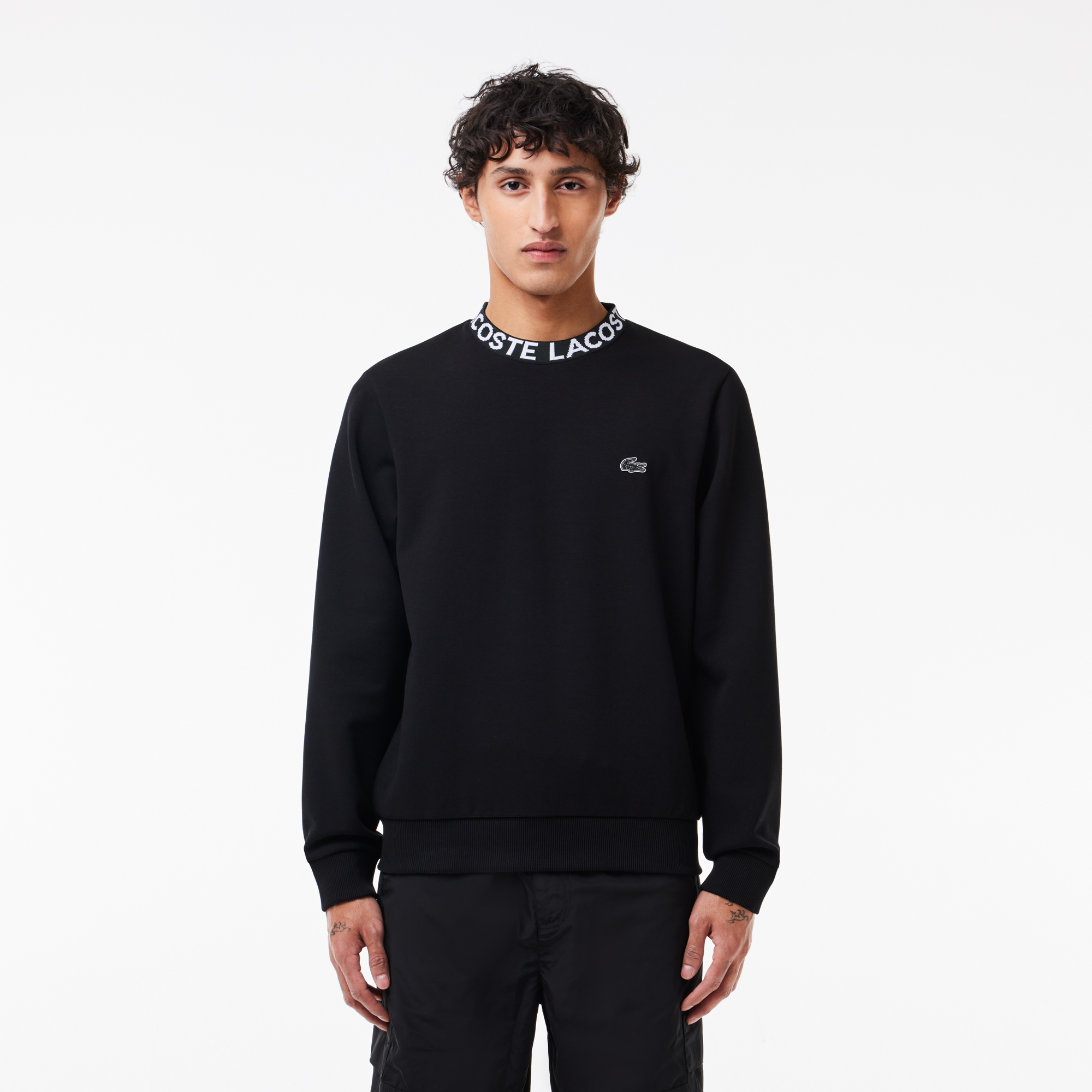 Lacoste Erkek Classic Fit Bisiklet Yaka Baskılı Siyah Sweatshirt