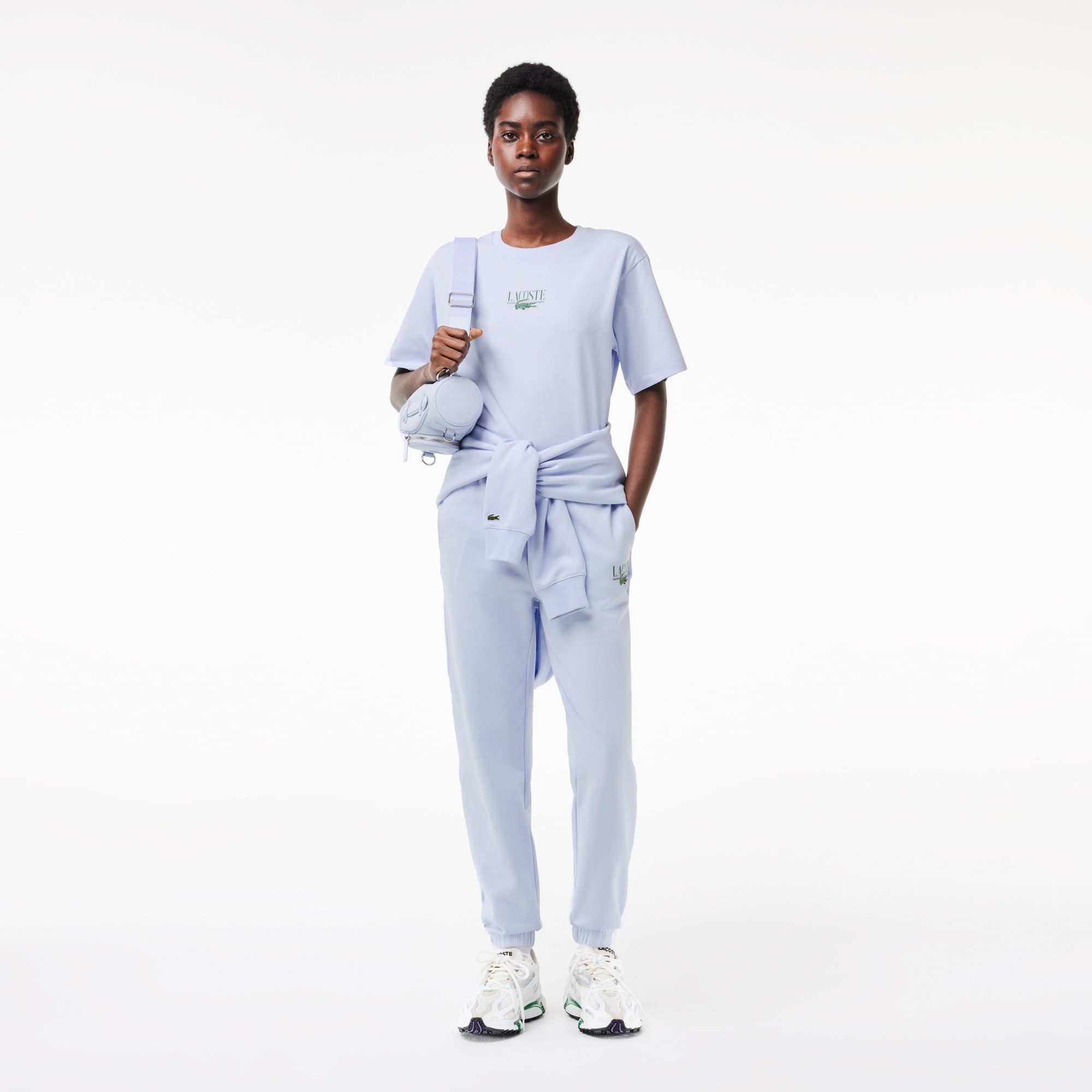 Lacoste Kadın Relaxed Fit Bisiklet Yaka Baskılı Mavi T-Shirt