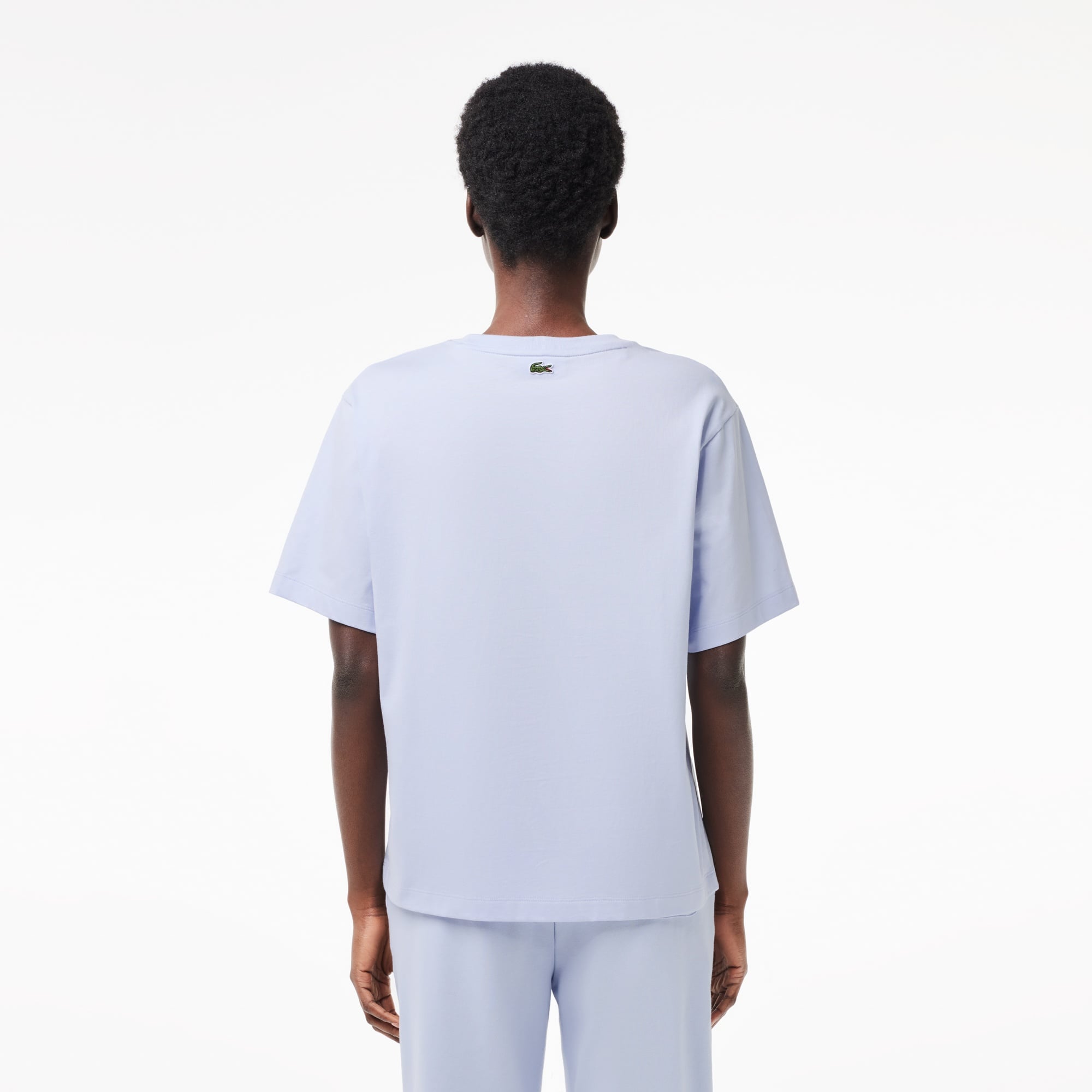 Lacoste Kadın Relaxed Fit Bisiklet Yaka Baskılı Mavi T-Shirt