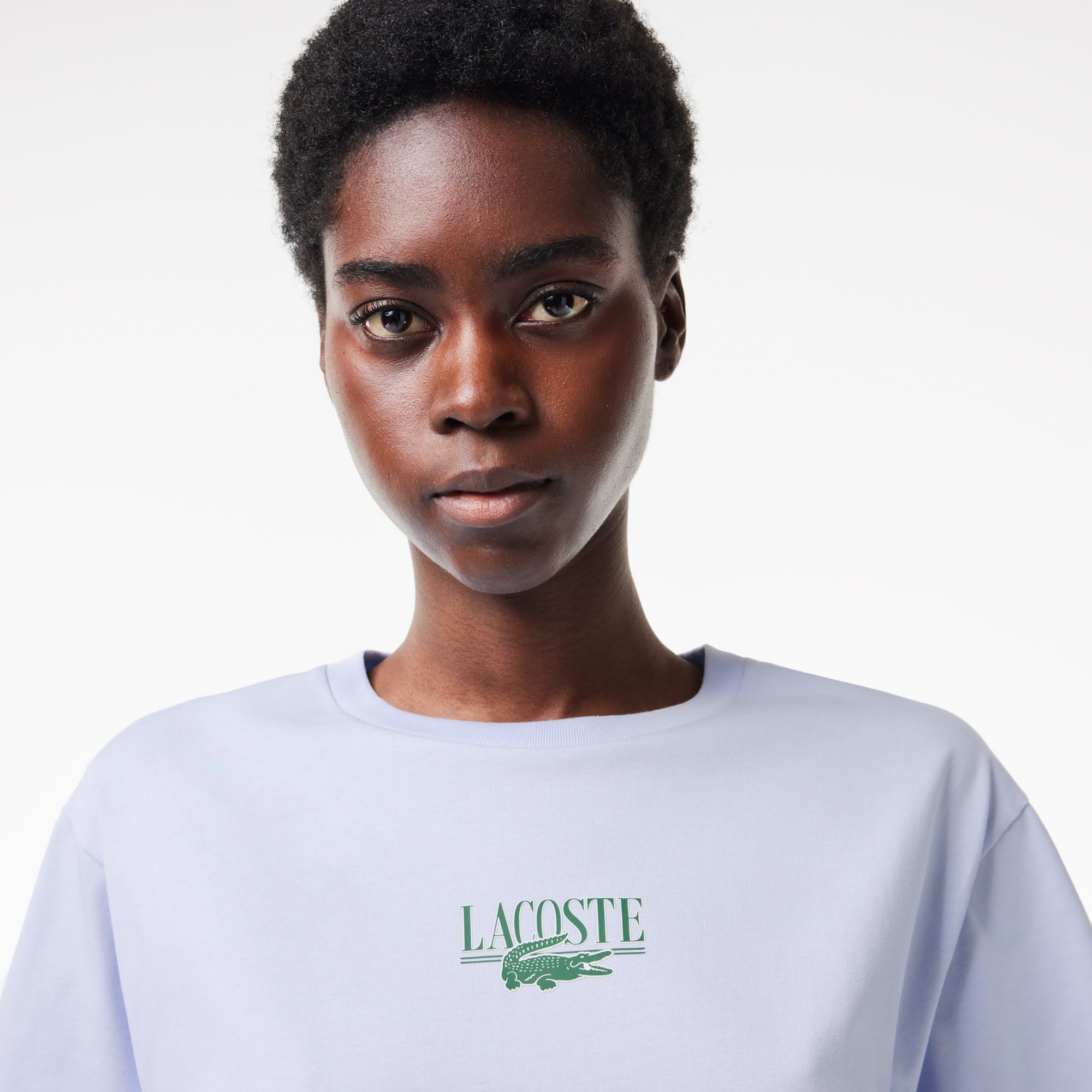 Lacoste Kadın Relaxed Fit Bisiklet Yaka Baskılı Mavi T-Shirt