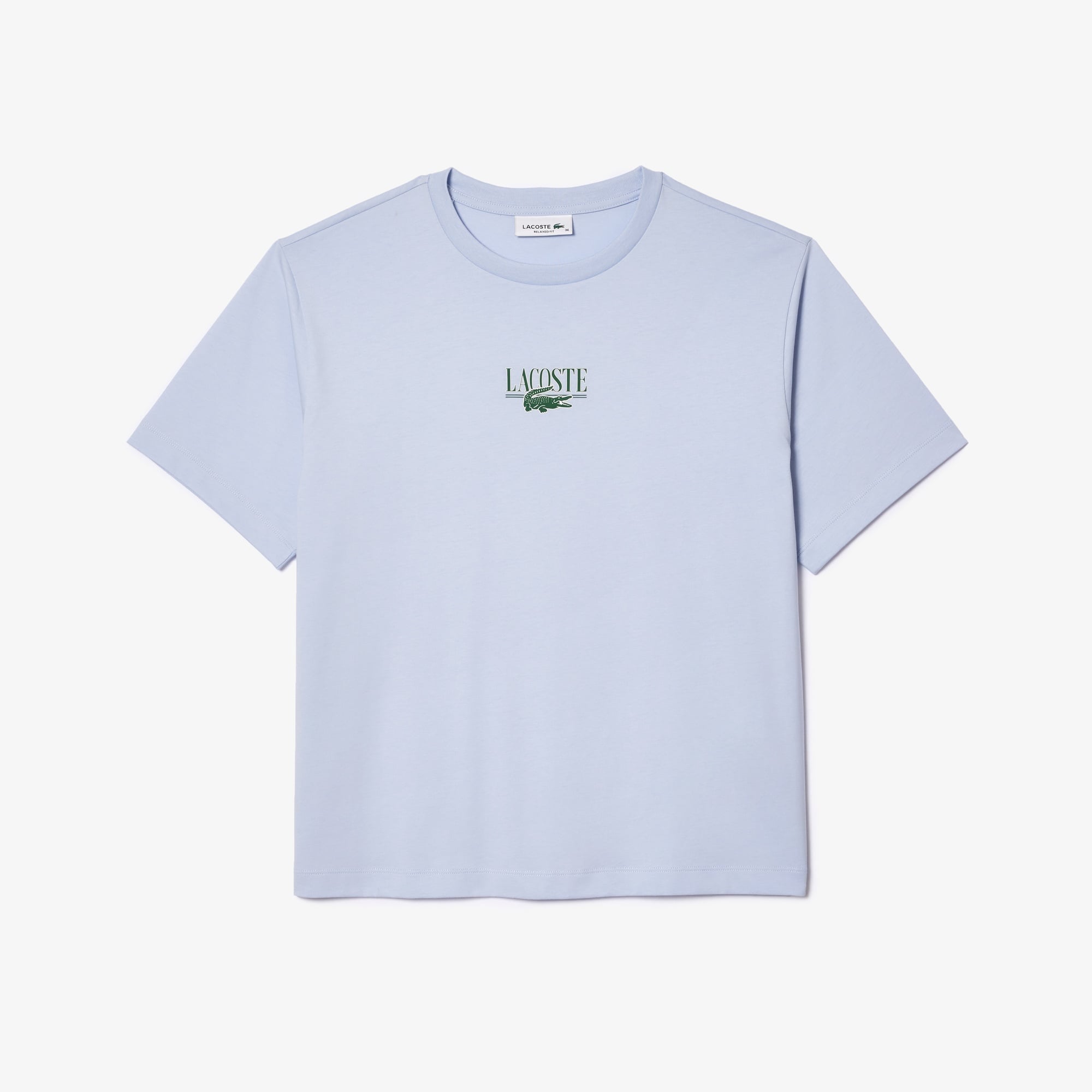 Lacoste Kadın Relaxed Fit Bisiklet Yaka Baskılı Mavi T-Shirt
