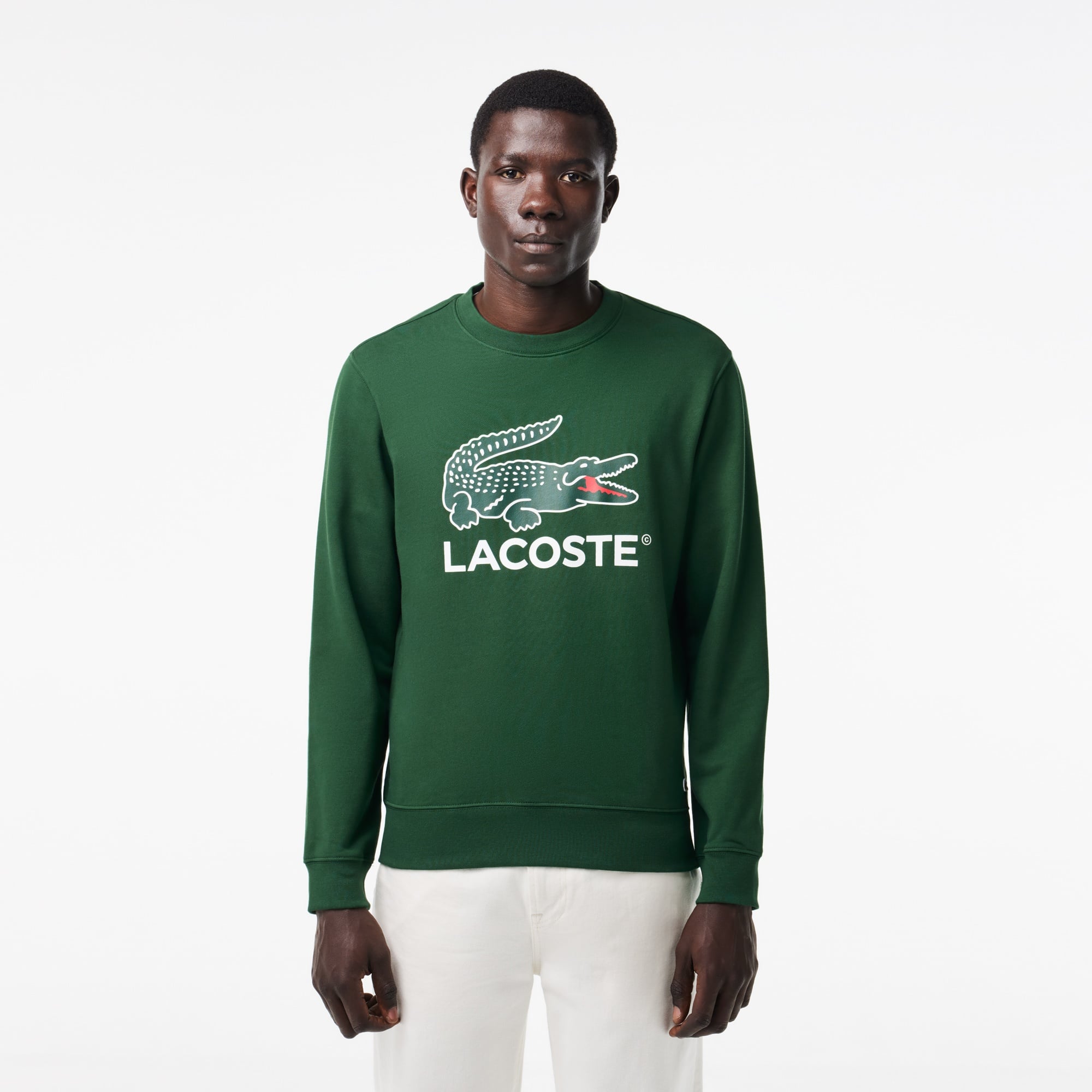 Lacoste Erkek Classic Fit Bisiklet Yaka Baskılı Yeşil Sweatshirt