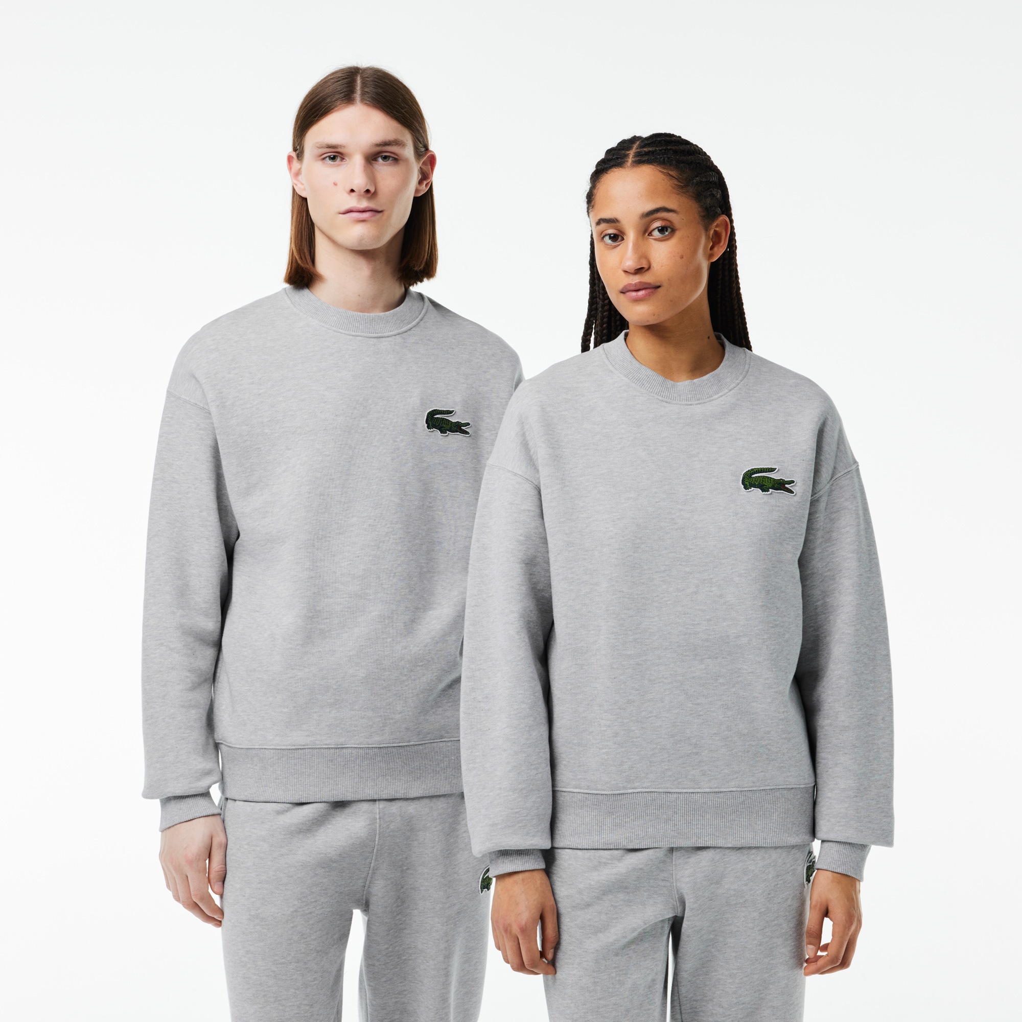 Lacoste Unisex Loose Fit Bisiklet Yaka Gri Sweatshirt
