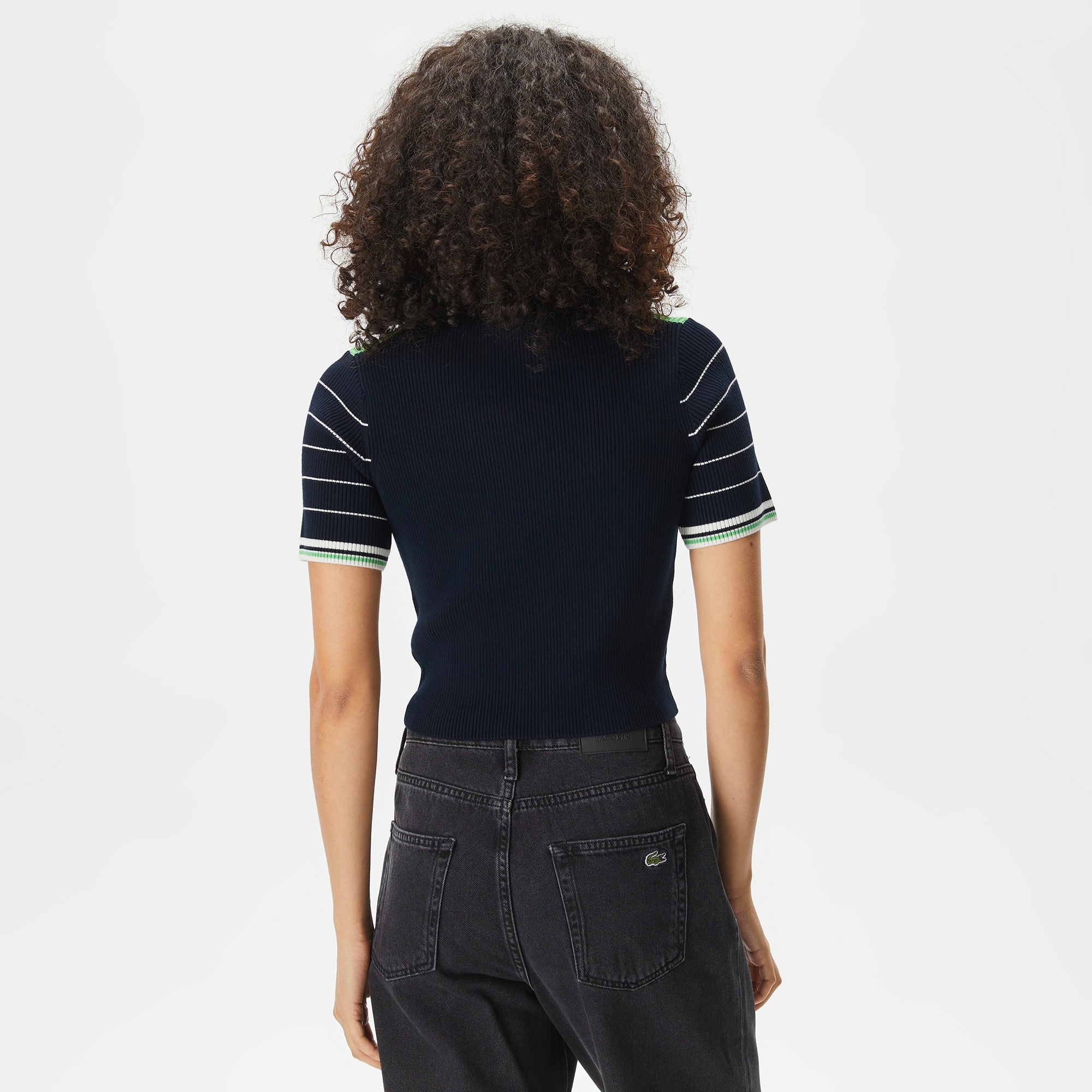 Lacoste Kadın Relaxed Fit Fermuarlı Renk Bloklu Lacivert Triko