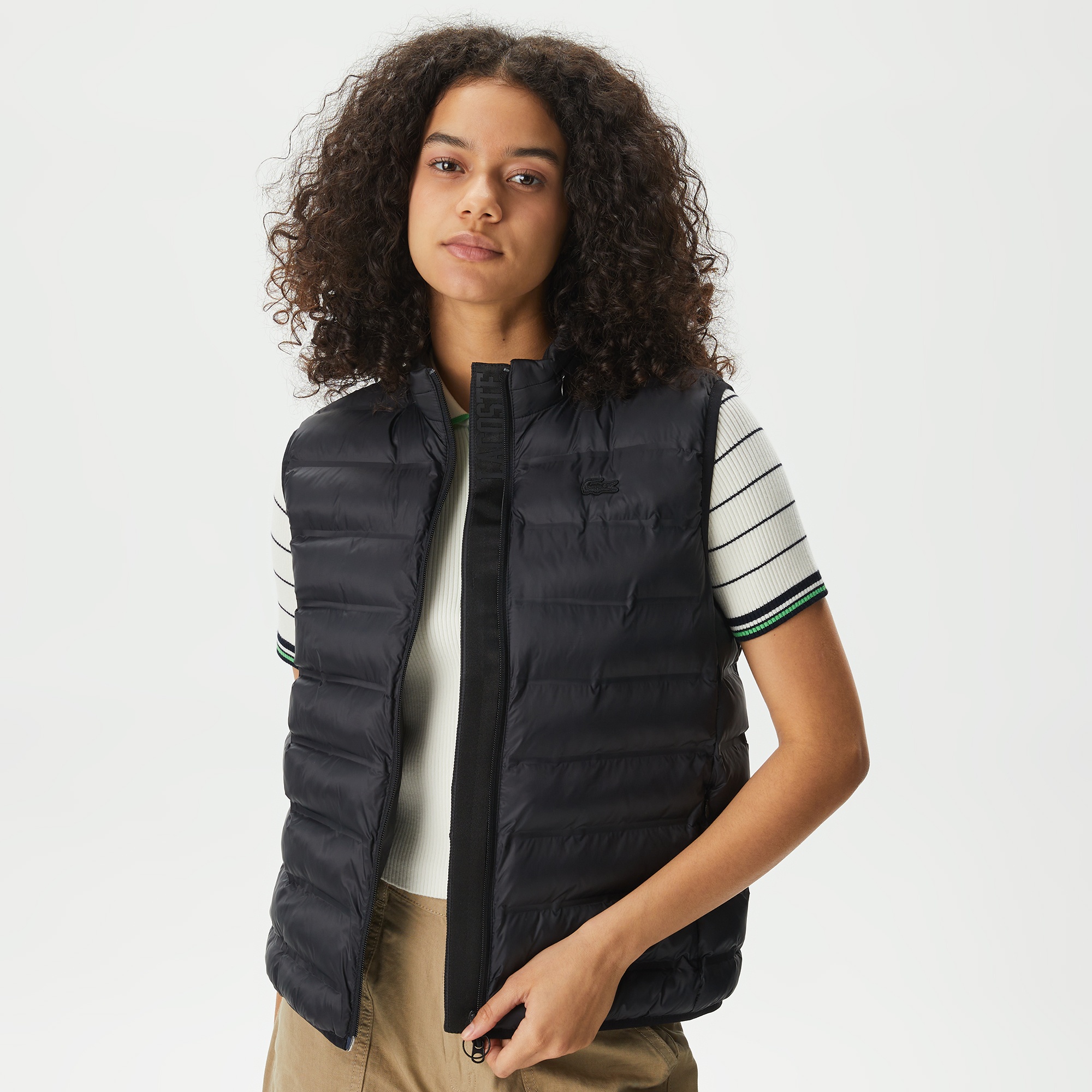 Lacoste Kadın Dik Yaka Kapitone Siyah Yelek