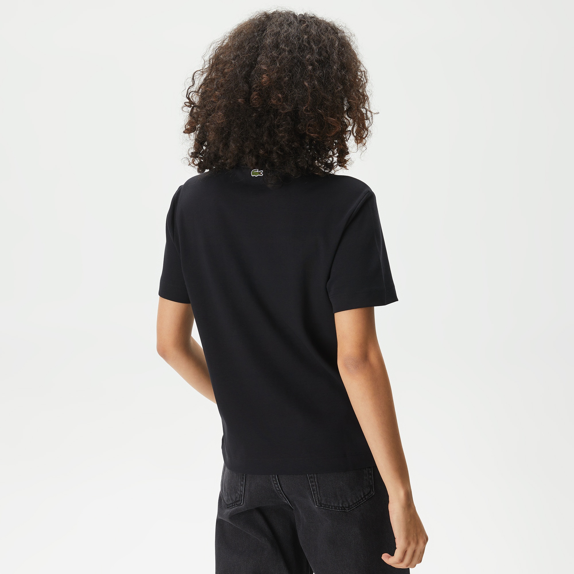 Lacoste Kadın Bisiklet Yaka Baskılı Siyah T-Shirt