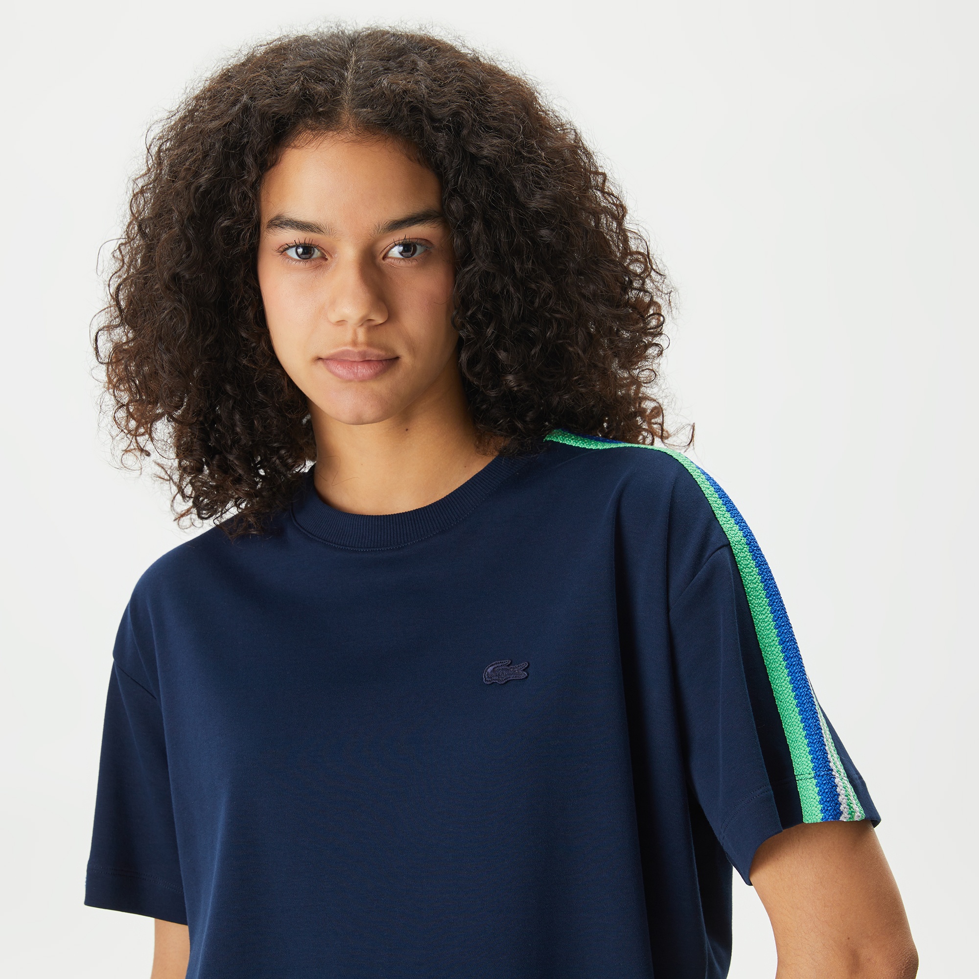 Lacoste Kadın Relaxed Fit Bisiklet Yaka Lacivert T-Shirt