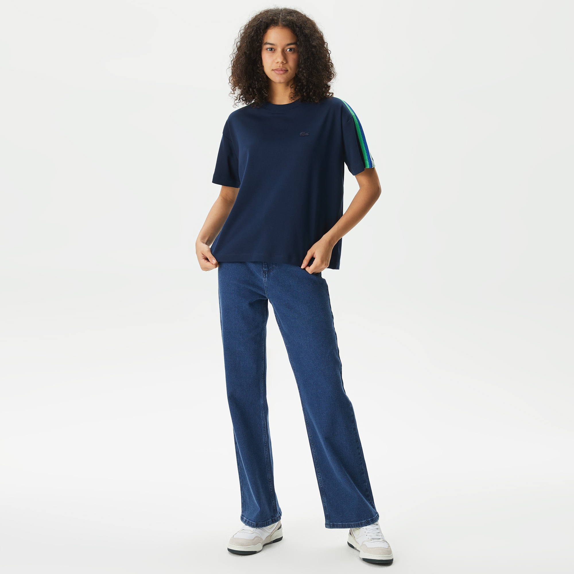 Lacoste Kadın Relaxed Fit Bisiklet Yaka Lacivert T-Shirt