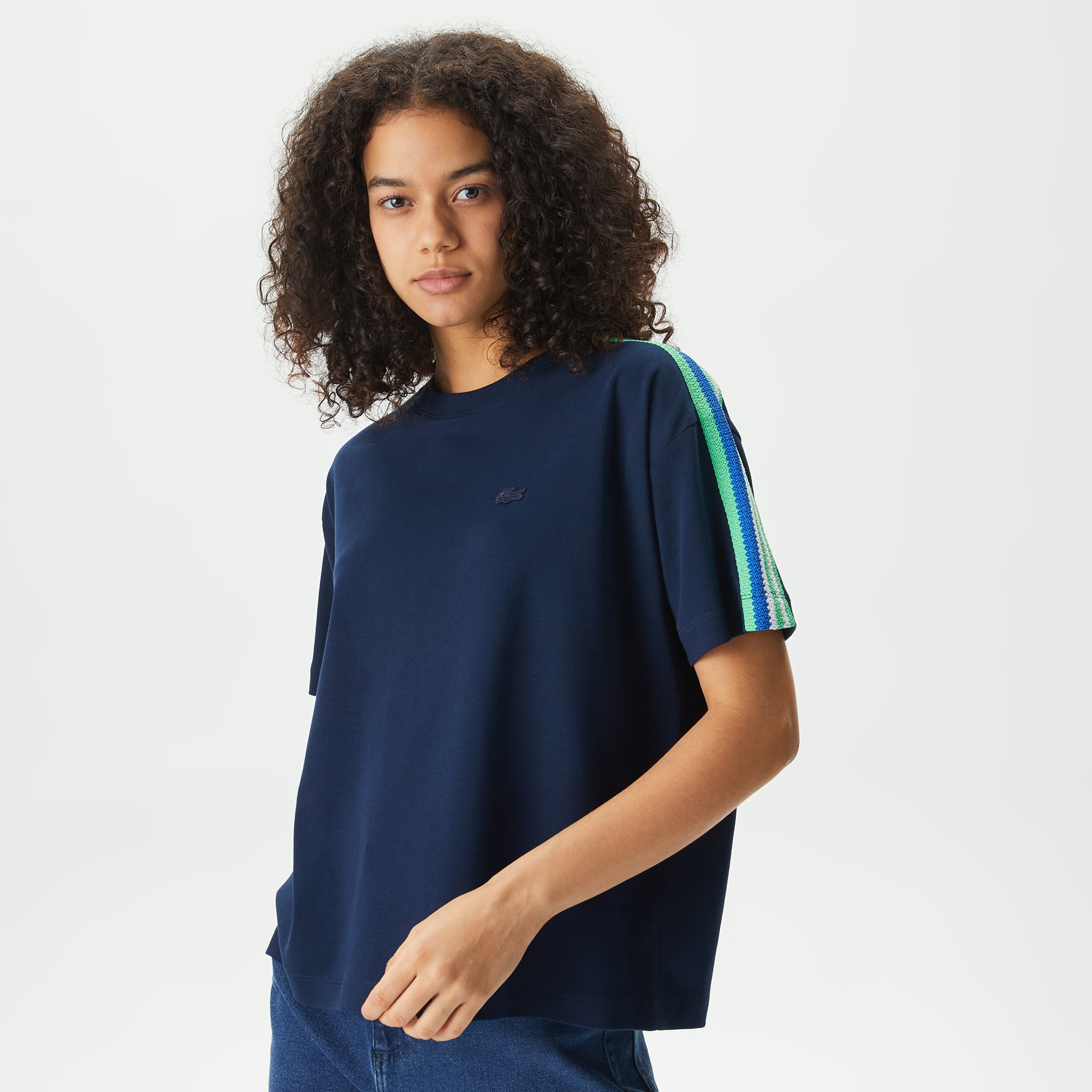 Lacoste Kadın Relaxed Fit Bisiklet Yaka Lacivert T-Shirt