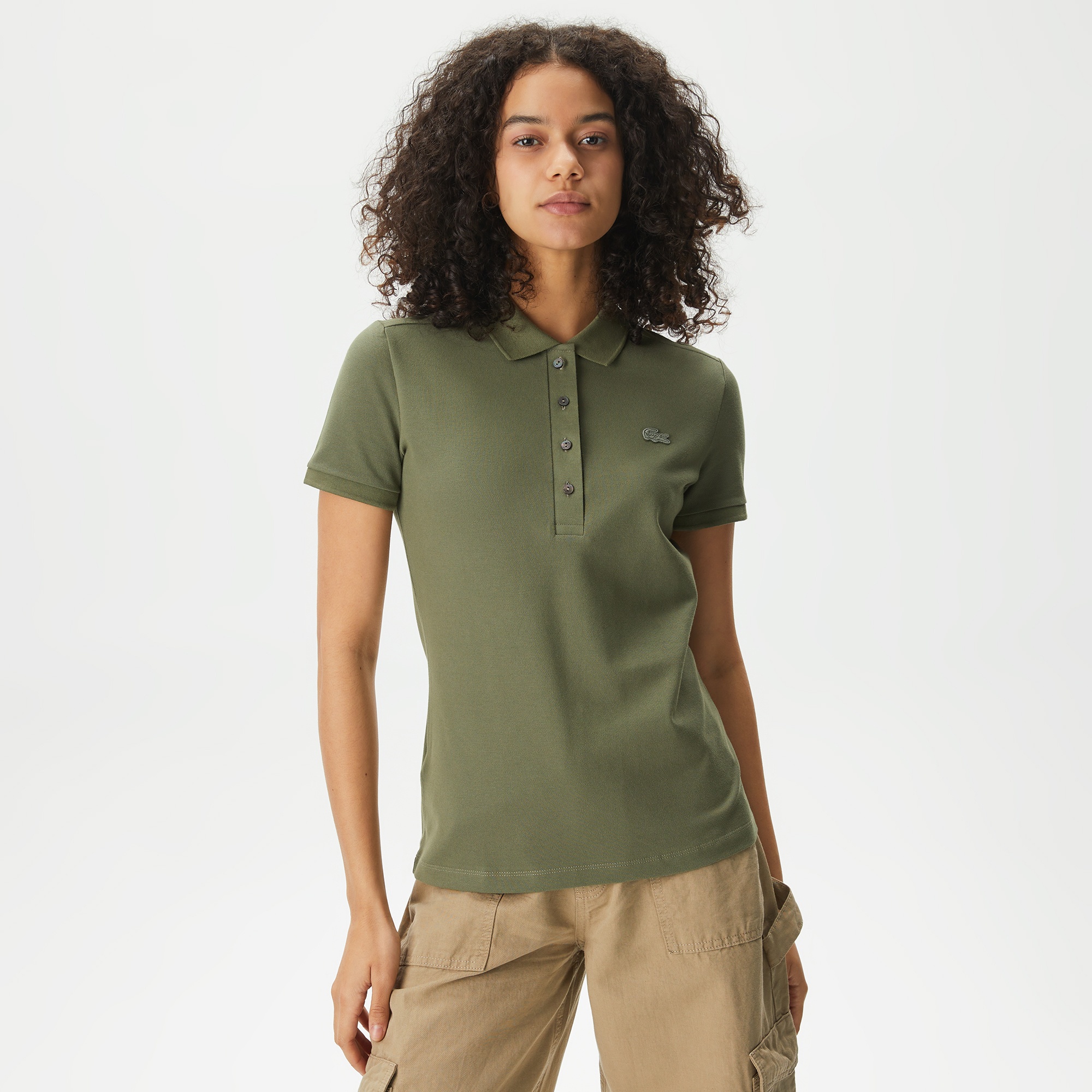 Lacoste Kadın Slim Fit Haki Polo