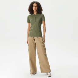 Lacoste Kadın Slim Fit Haki Polo Yeşil