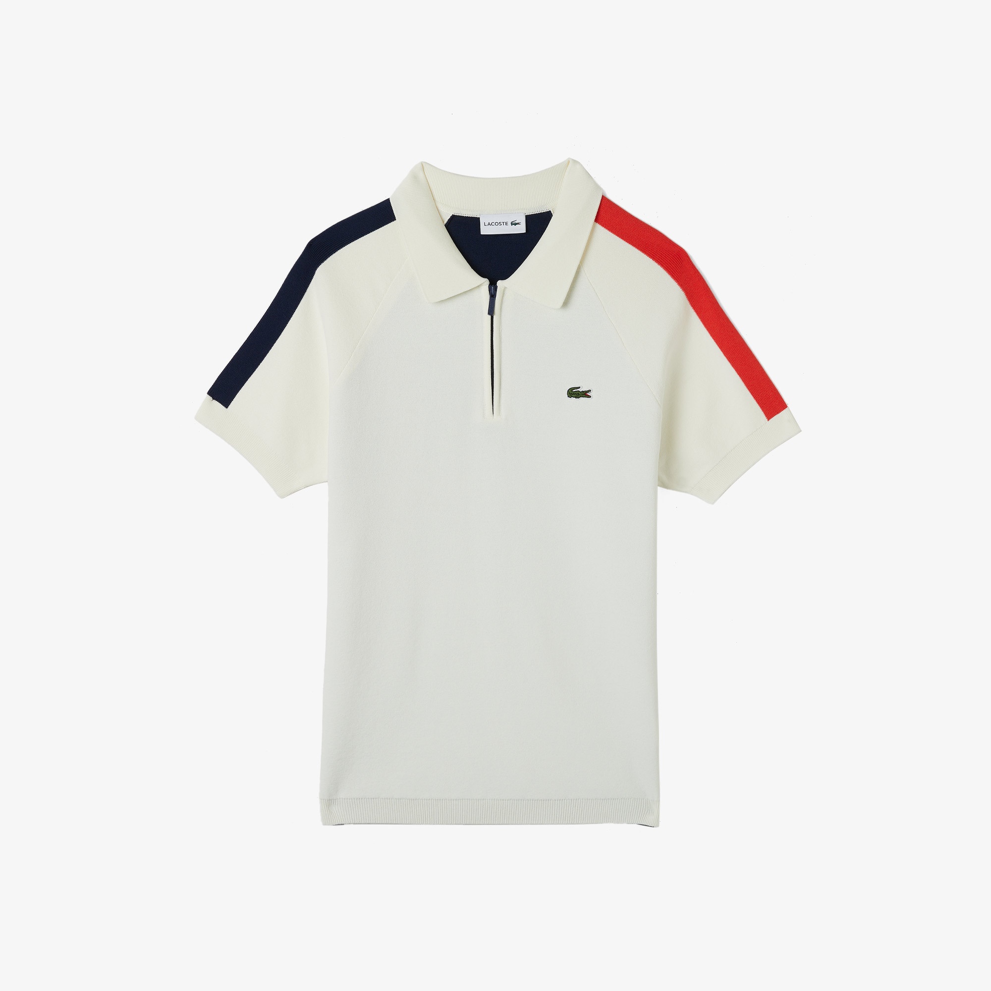 Lacoste Erkek Regular Fit Yarım Fermuarlı Renk Bloklu Beyaz Triko