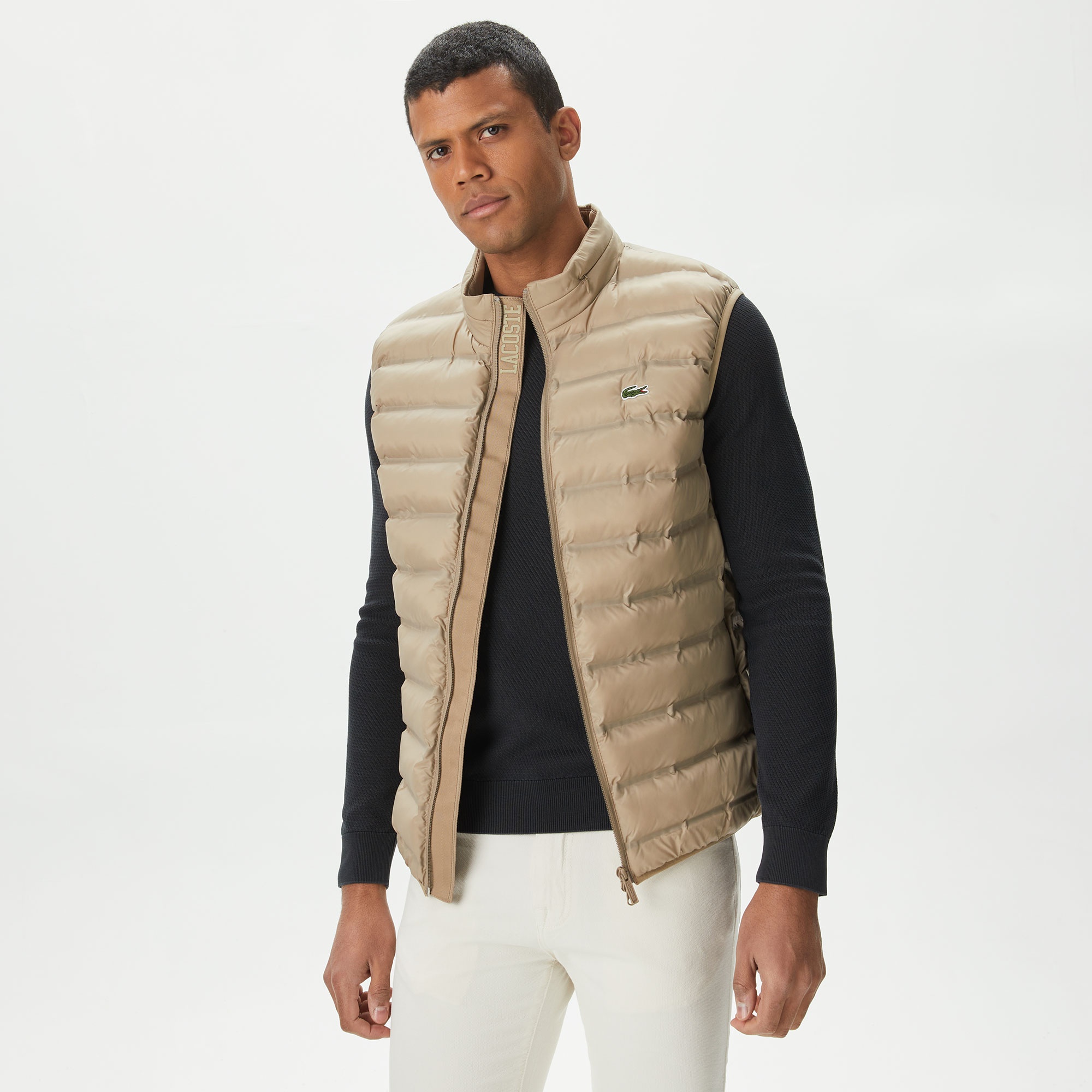 Lacoste Erkek Dik Yaka Kapitone Bej Yelek