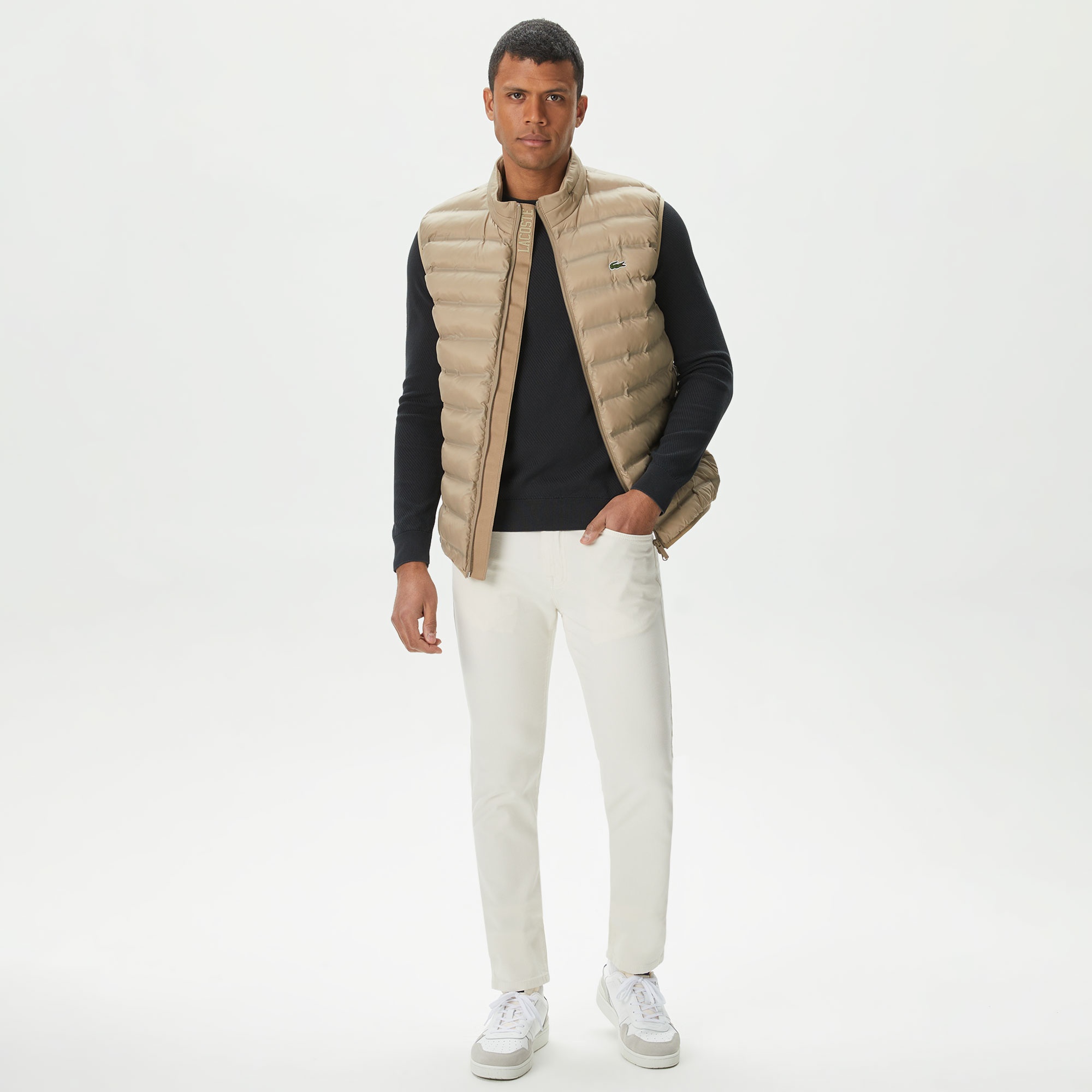 Lacoste Erkek Dik Yaka Kapitone Bej Yelek