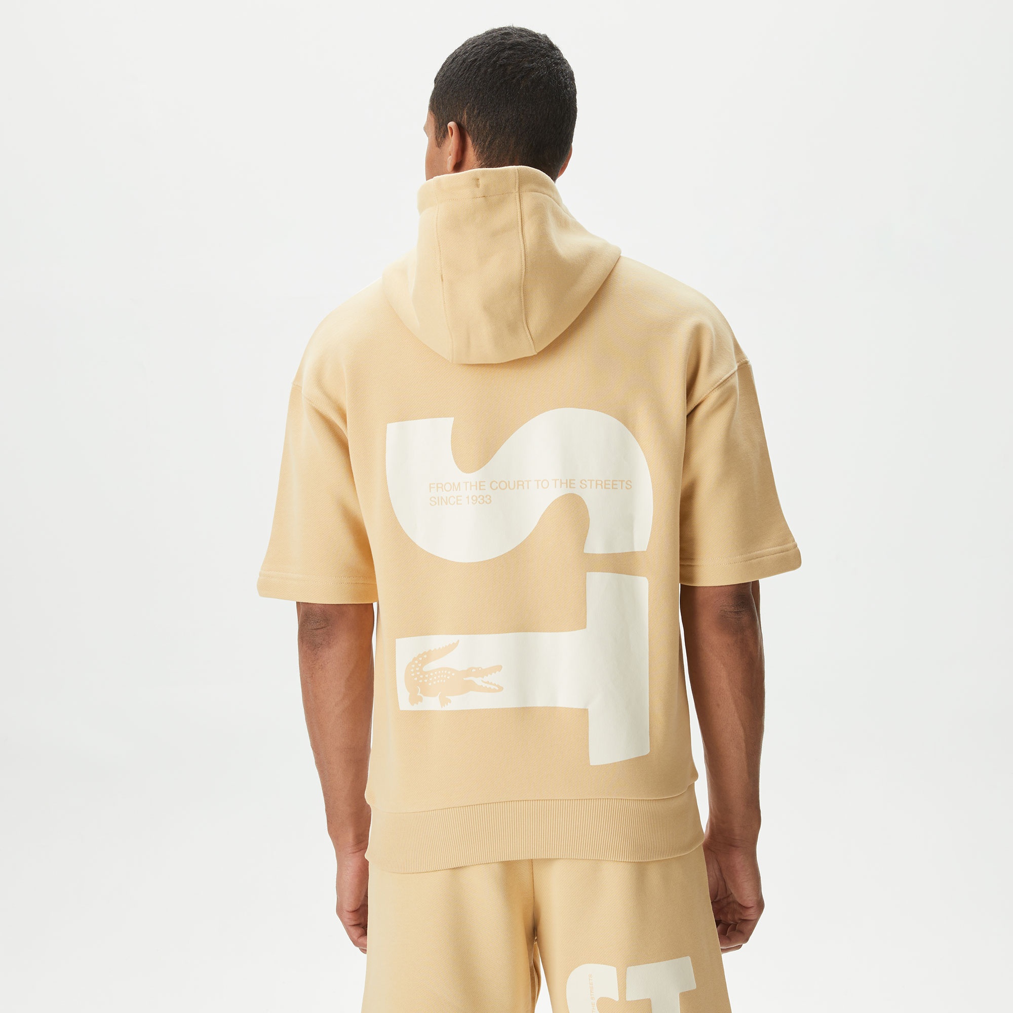 Lacoste Erkek Loose Fit Kapüşonlu Baskılı Krem Sweatshirt