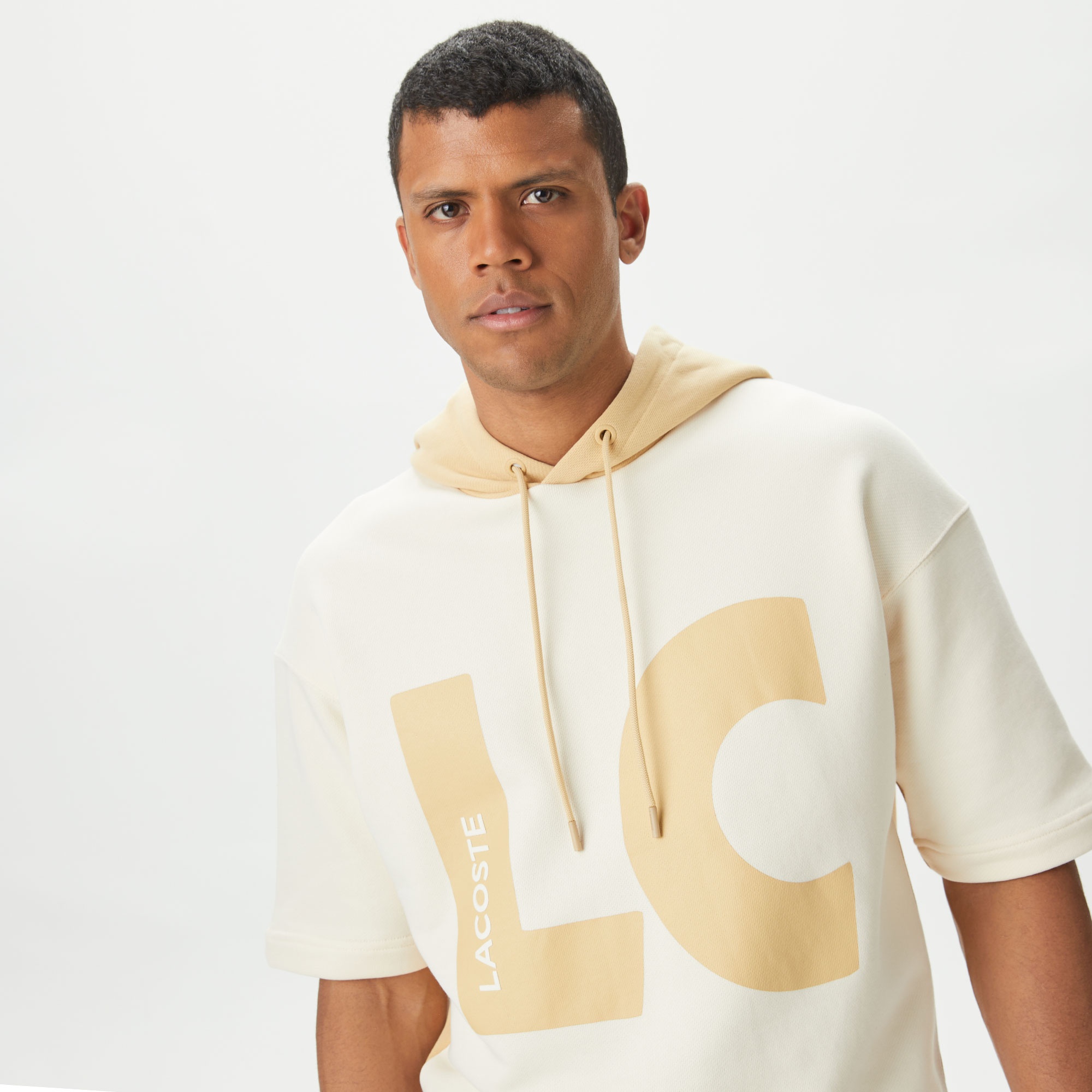 Lacoste Erkek Loose Fit Kapüşonlu Baskılı Krem Sweatshirt