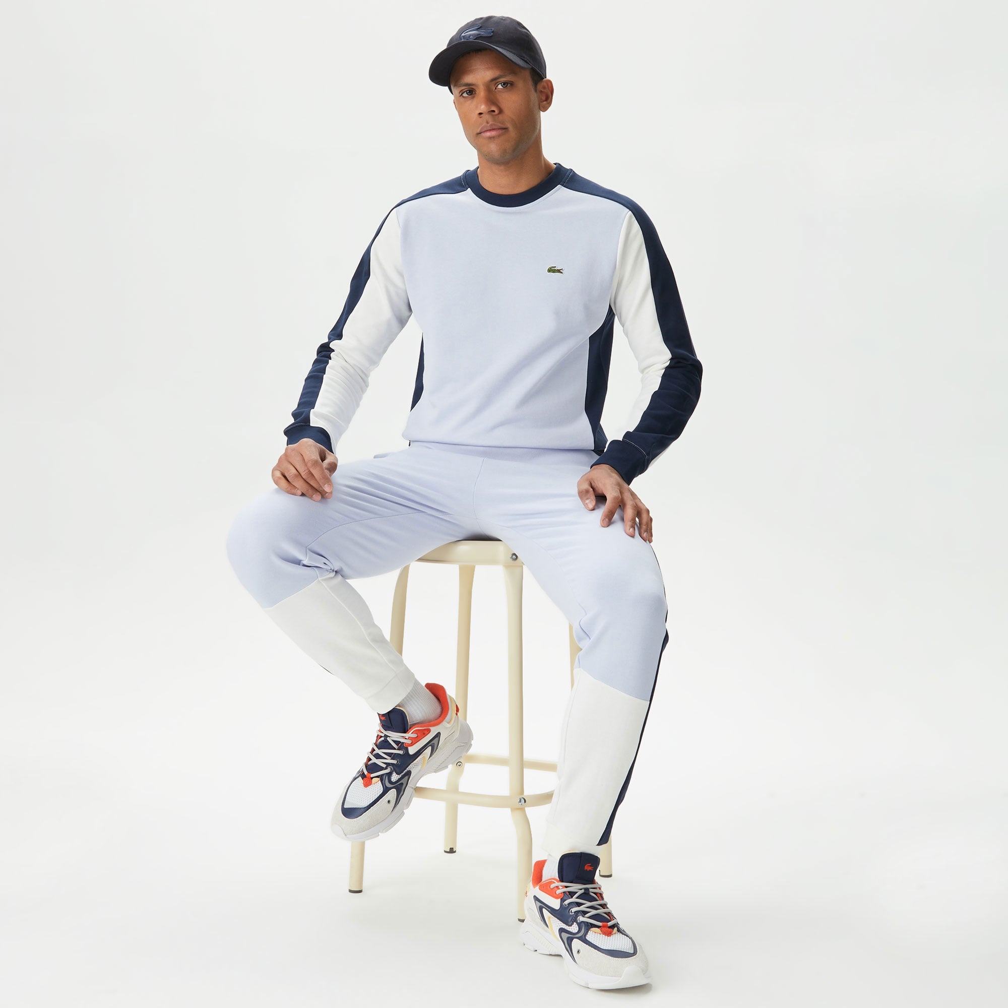 Lacoste Erkek Classic Fit Bisiklet Yaka Renk Bloklu Mavi Sweatshirt