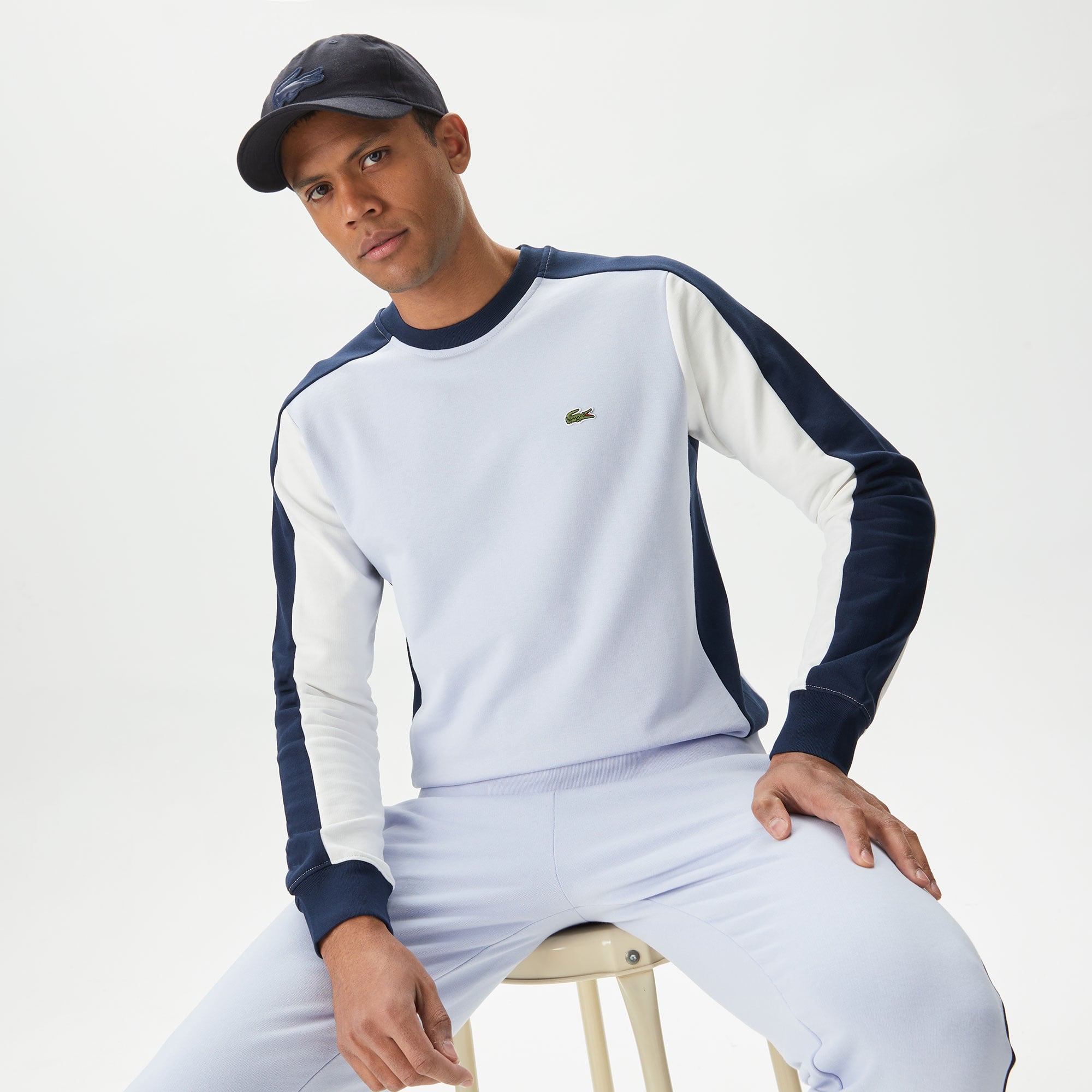 Lacoste Erkek Classic Fit Bisiklet Yaka Renk Bloklu Mavi Sweatshirt