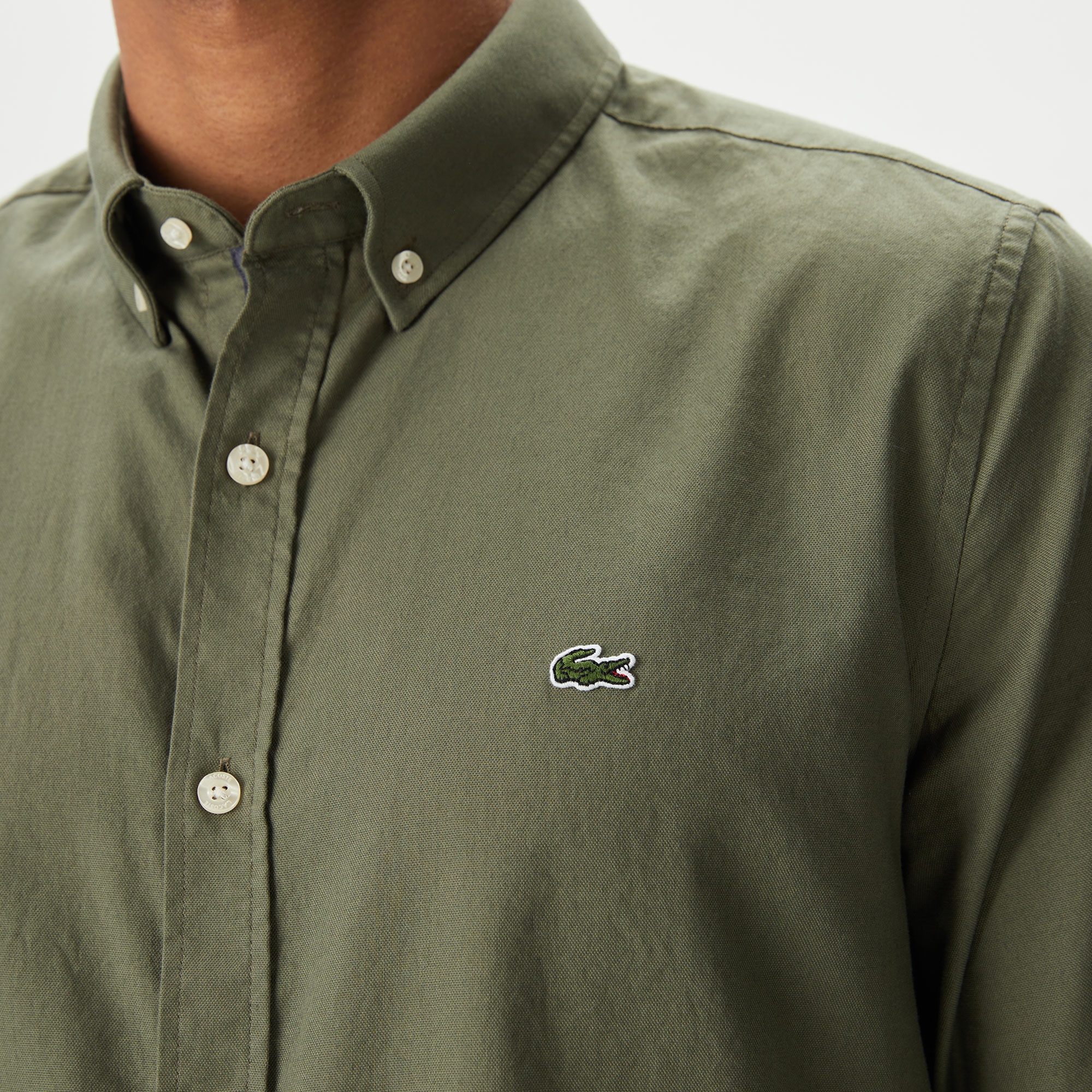 Lacoste Erkek Slim Fit Düğmeli Yaka Haki Gömlek