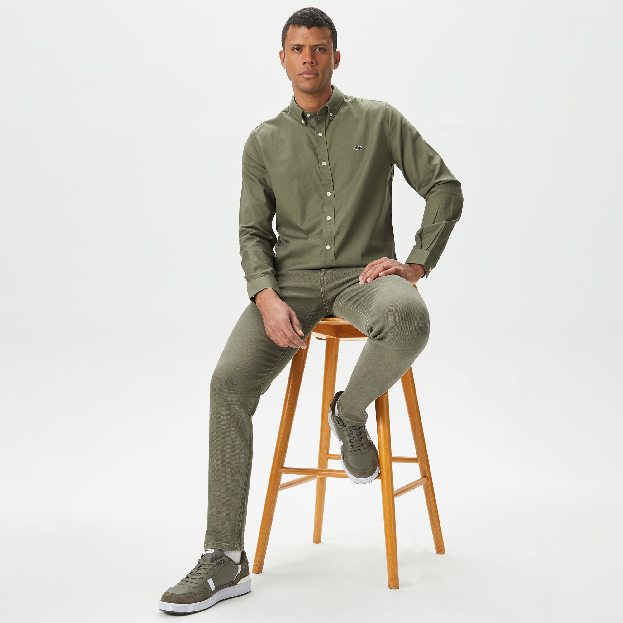 Lacoste Erkek Slim Fit Düğmeli Yaka Haki Gömlek