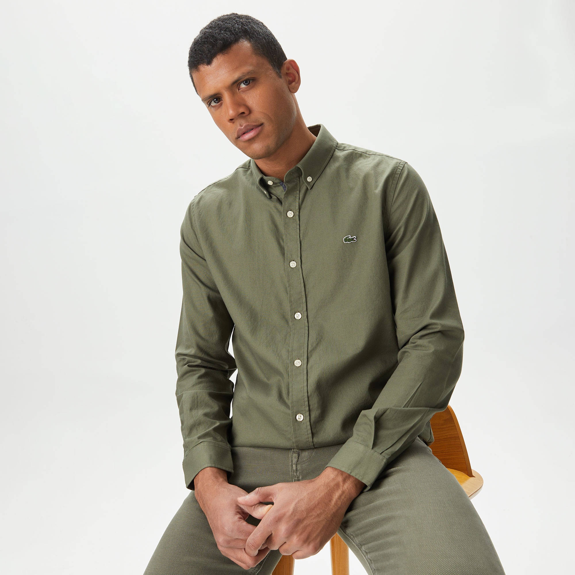 Lacoste Erkek Slim Fit Düğmeli Yaka Haki Gömlek