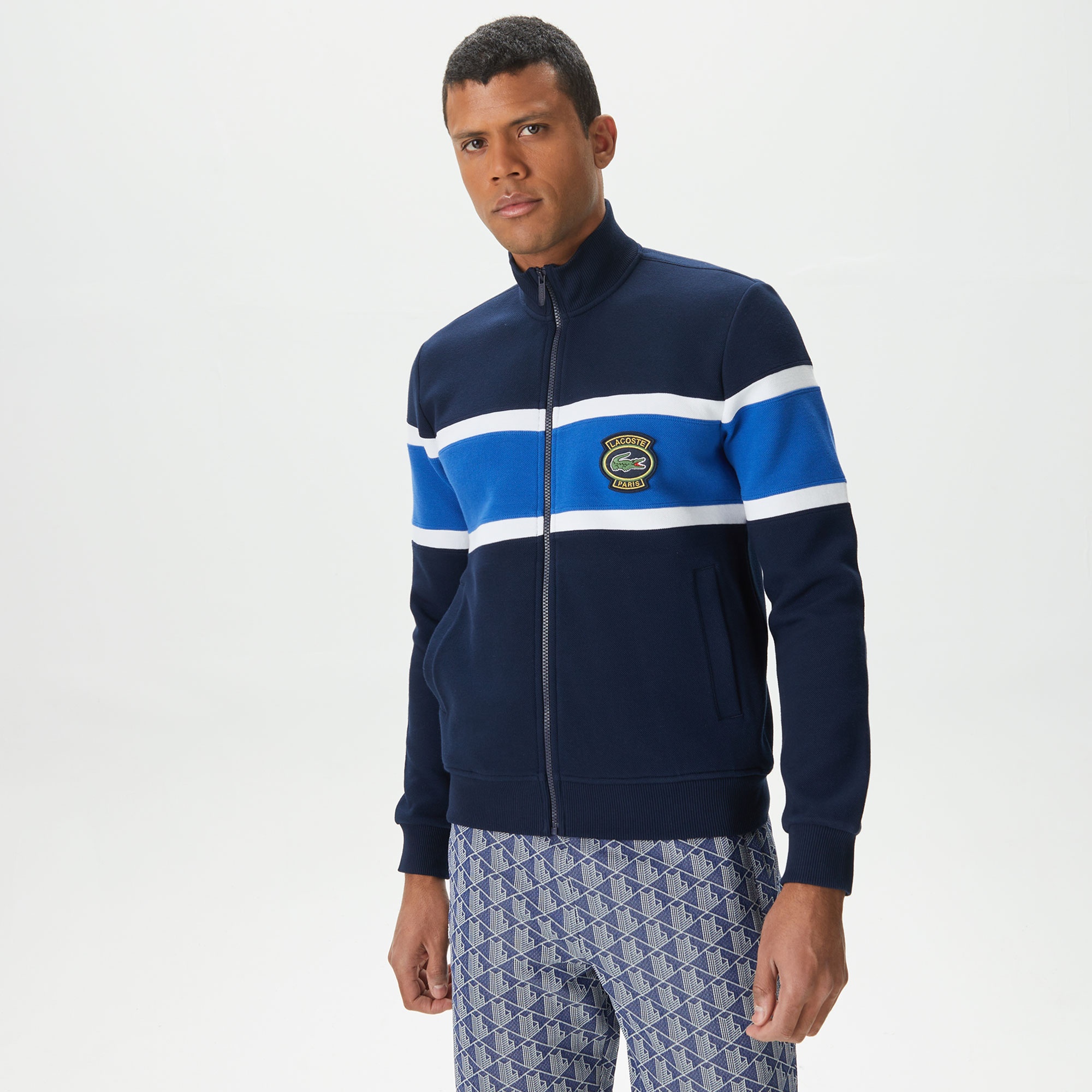 Lacoste Erkek Regular Fit Dik Yaka Renk Bloklu Lacivert Sweatshirt