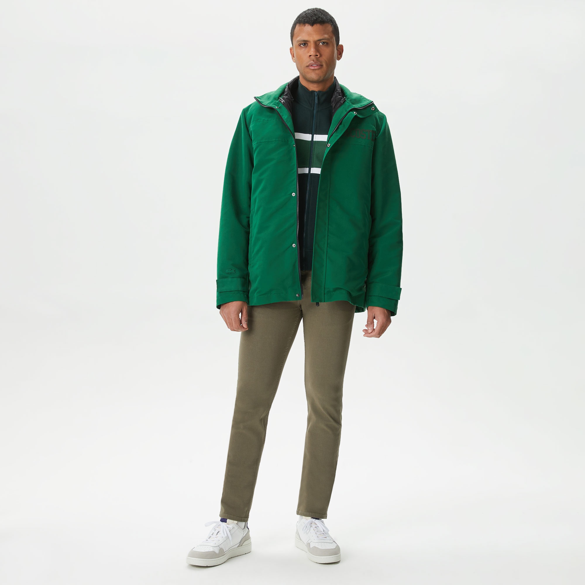 Lacoste Erkek Kapüşonlu Yeşil Çıkarılabilir Yelek Detaylı Mont