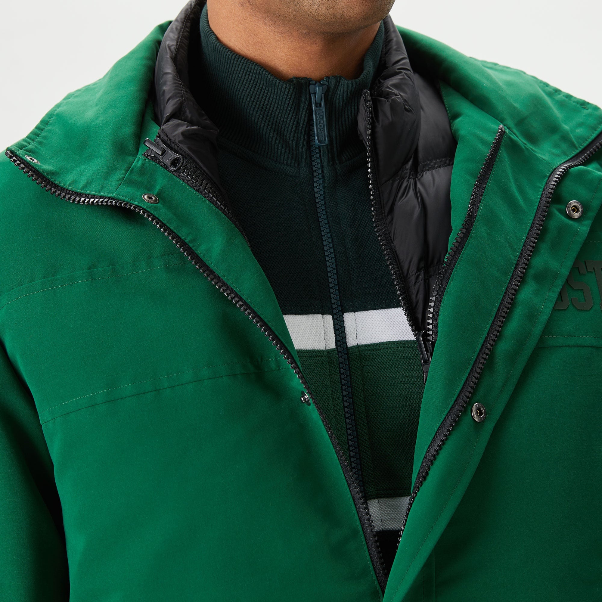 Lacoste Erkek Kapüşonlu Yeşil Çıkarılabilir Yelek Detaylı Mont