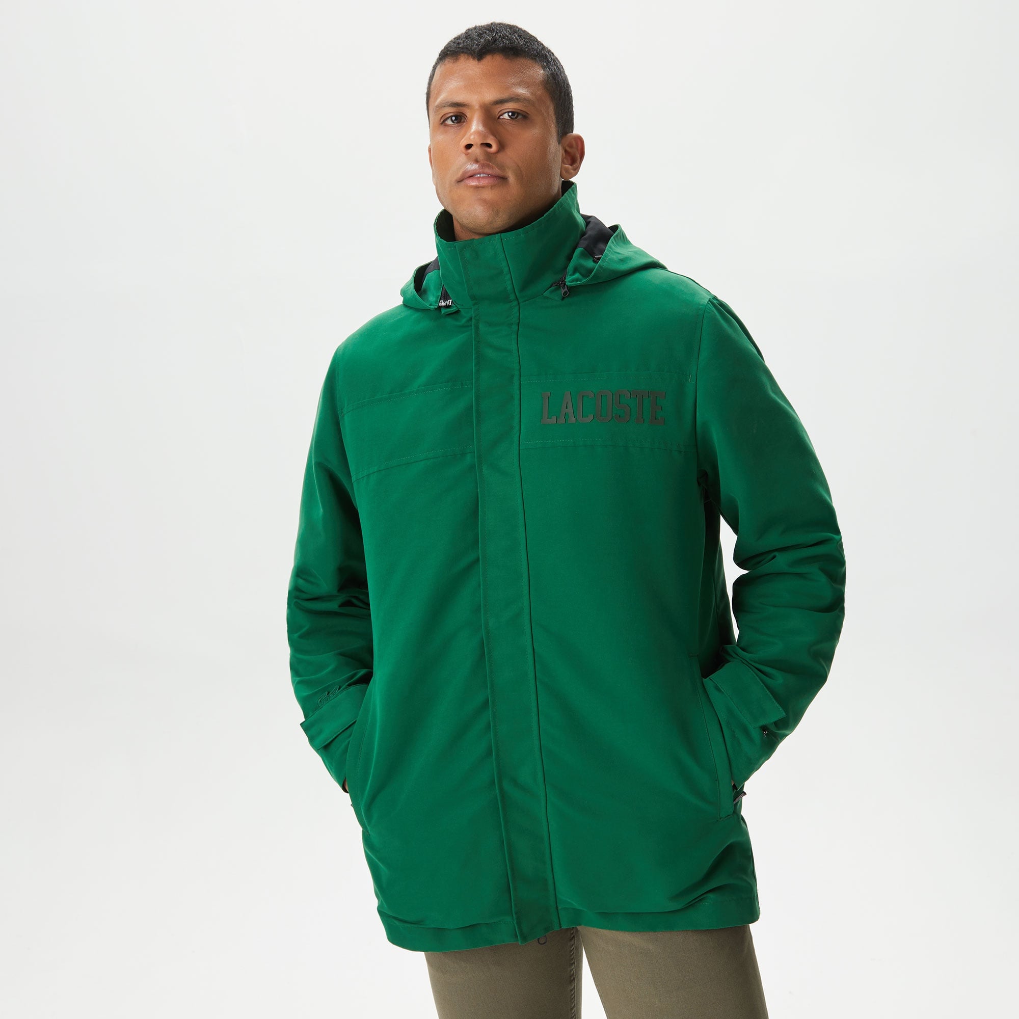 Lacoste Erkek Kapüşonlu Yeşil Çıkarılabilir Yelek Detaylı Mont