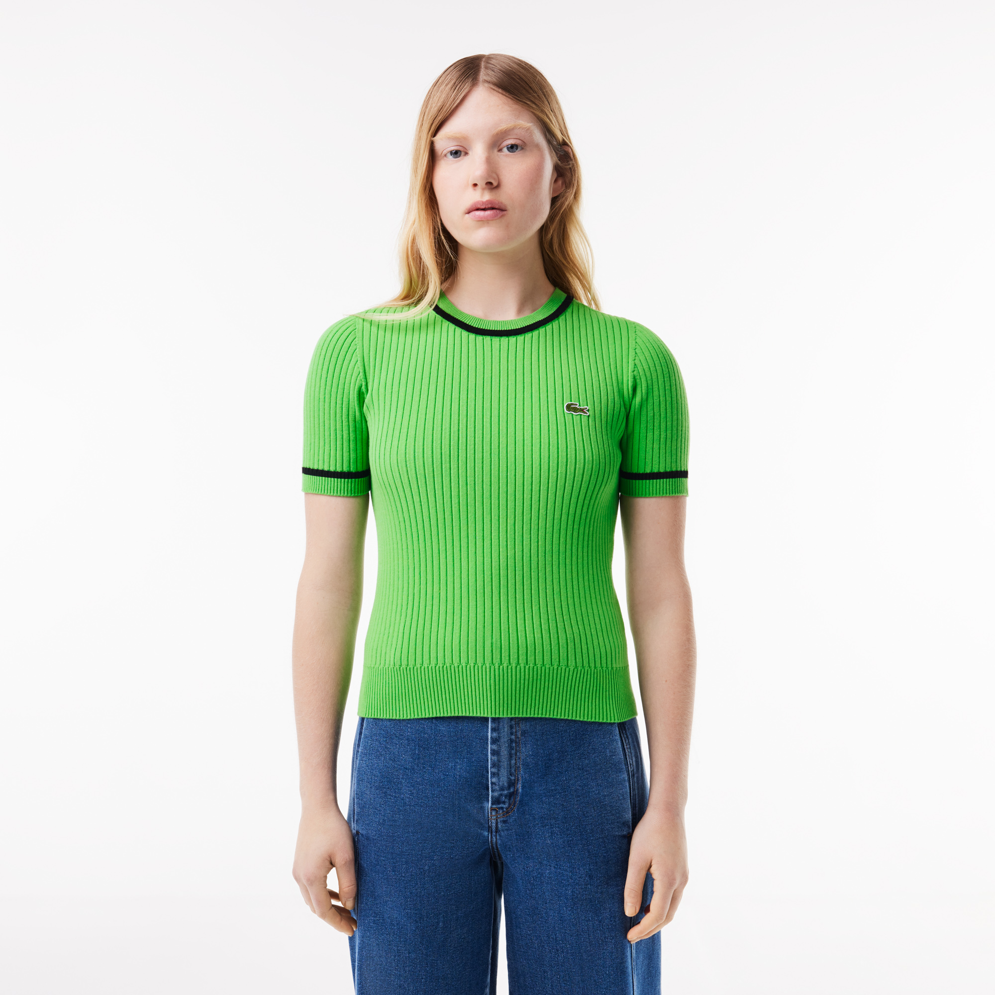 Lacoste Kadın Kısa Kollu Bisiklet Yaka Yeşil Triko AF6946-IUQ