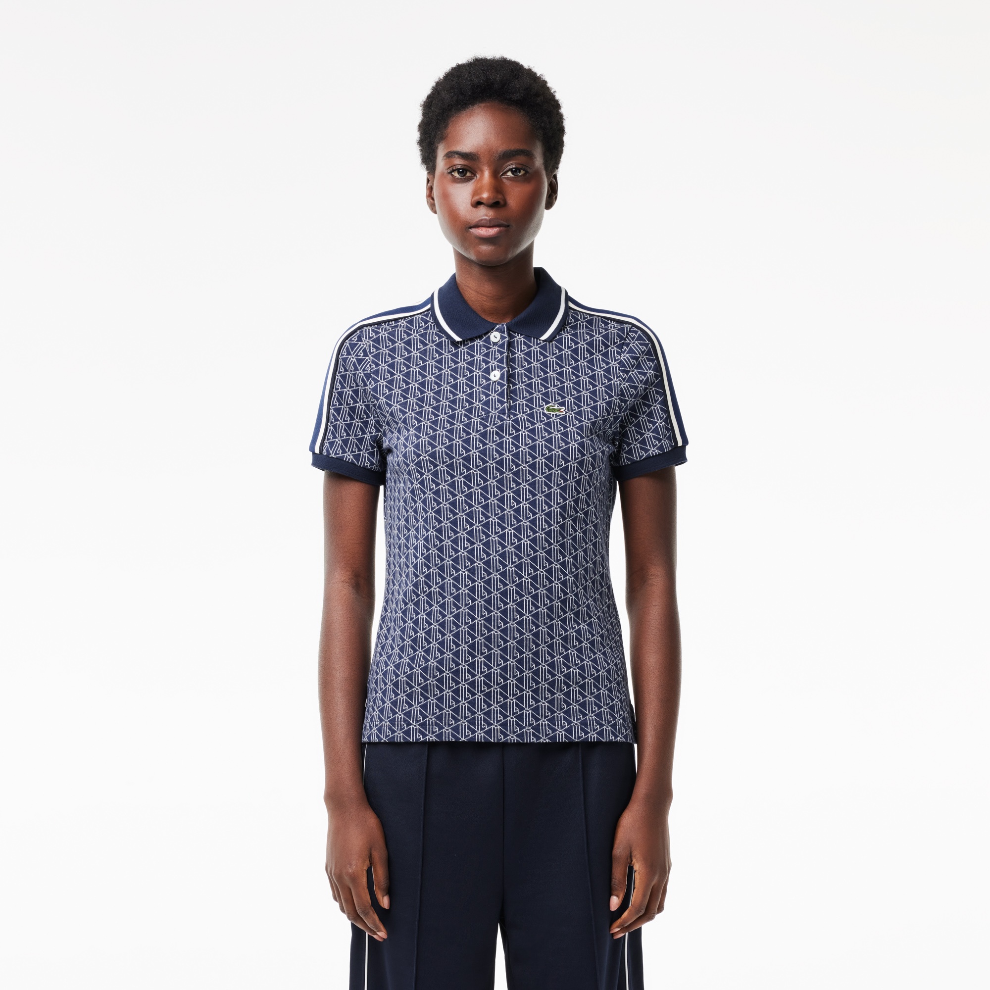 Lacoste Kadın Slim Fit Monogram Mavi Polo