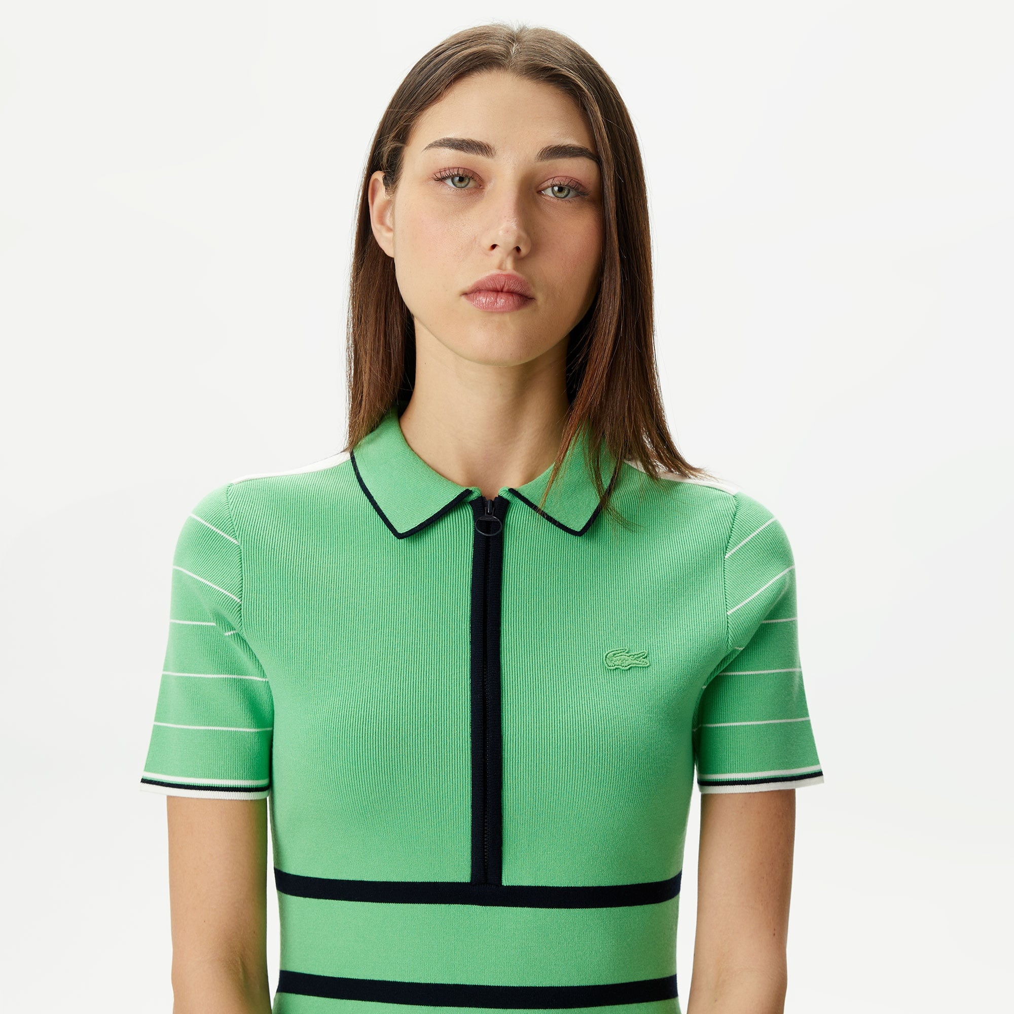 Lacoste Kadın Flare Fit Polo Yaka Yeşil Elbise