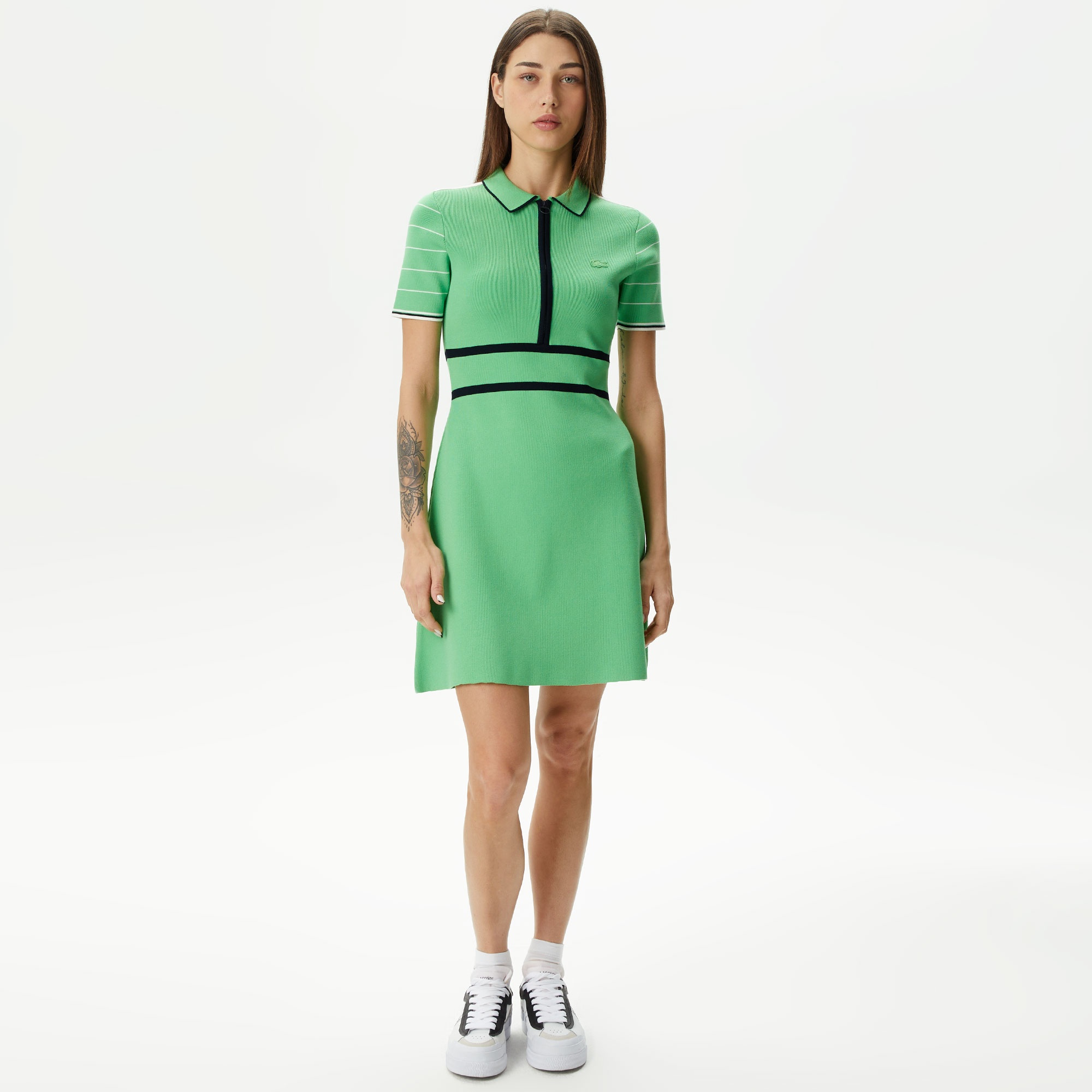 Lacoste Kadın Flare Fit Polo Yaka Yeşil Elbise